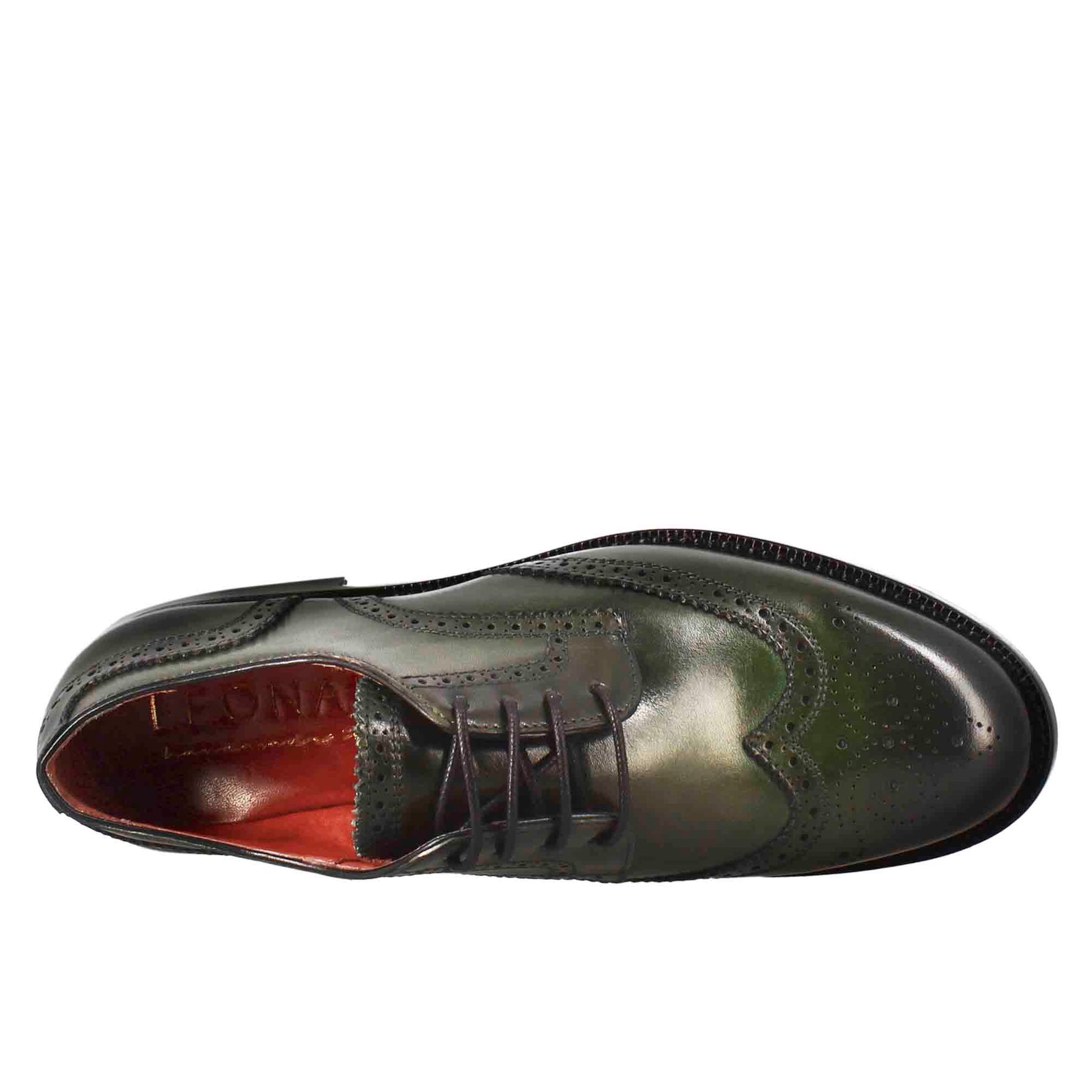 Women's derby with brogue effect in dark green leather