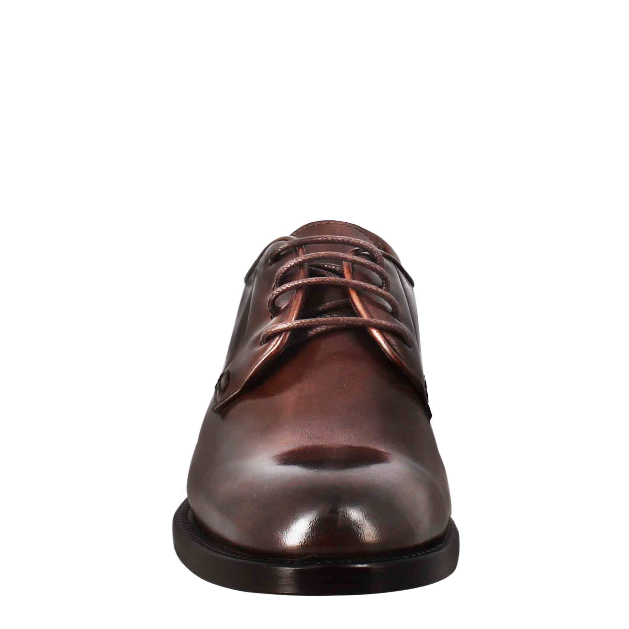 Derby femme en cuir lisse marron foncé