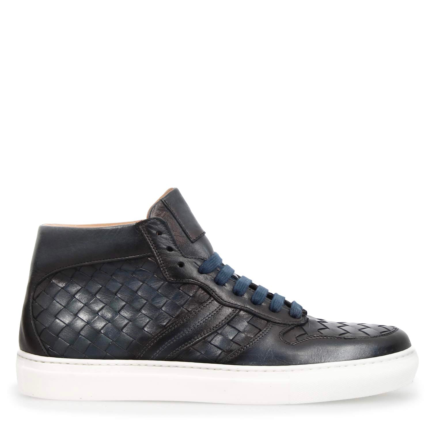 Men's Domizio blue woven leather high-top sneakers