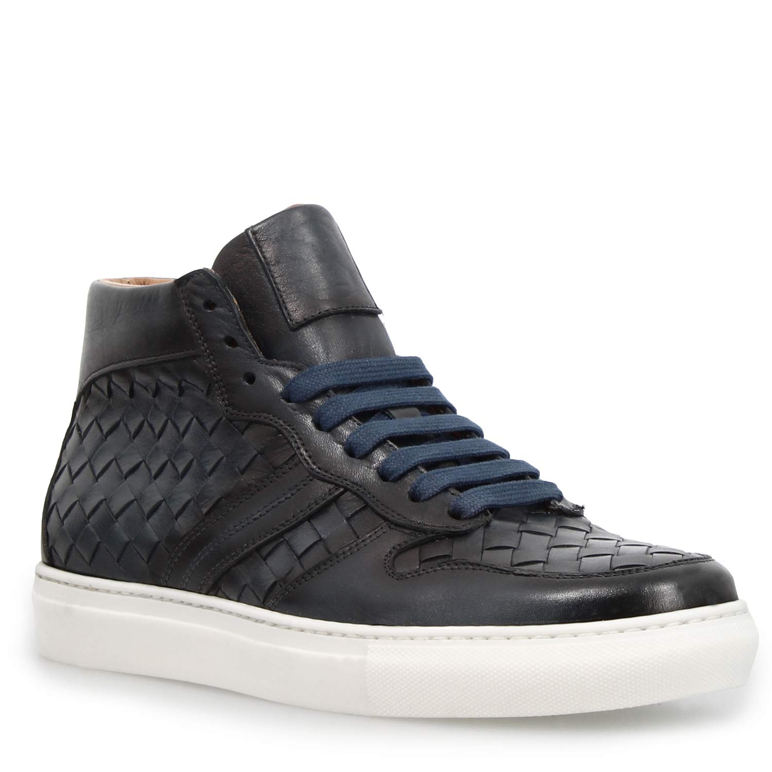 Men's Domizio blue woven leather high-top sneakers