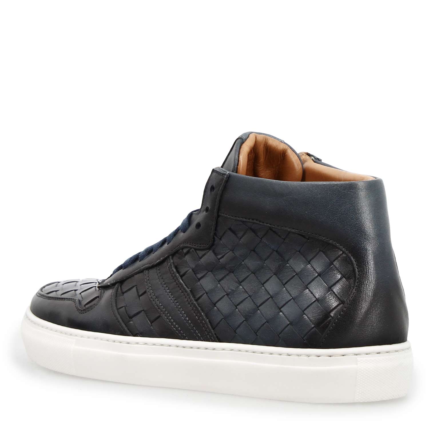 Men's Domizio blue woven leather high-top sneakers