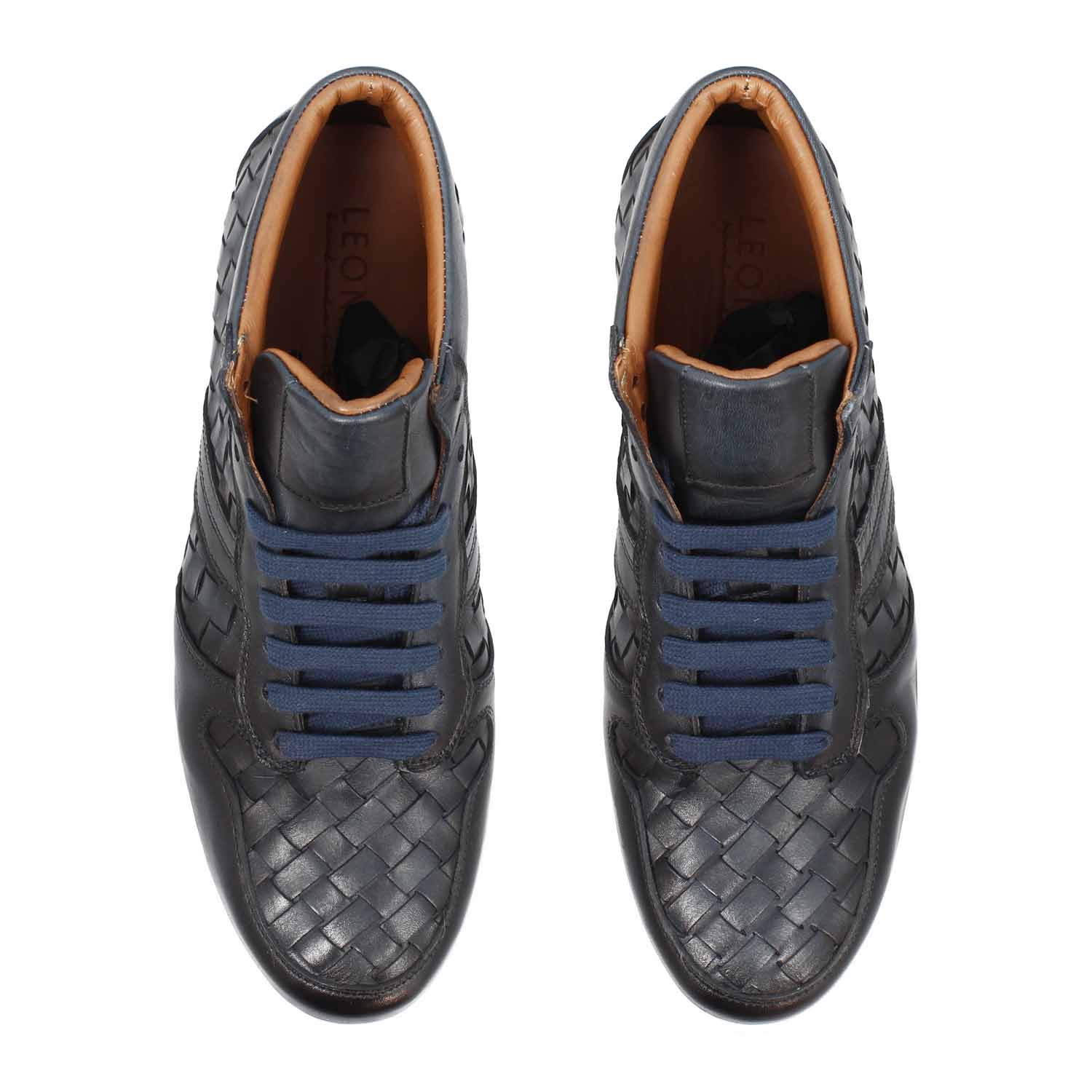 Men's Domizio blue woven leather high-top sneakers