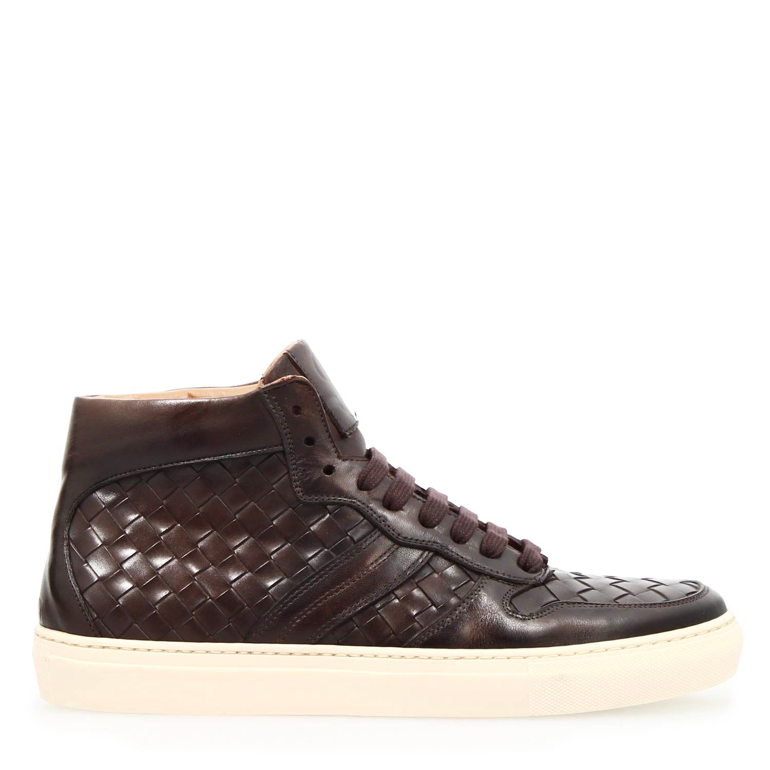 Men's dark brown leather Domizio high top sneakers