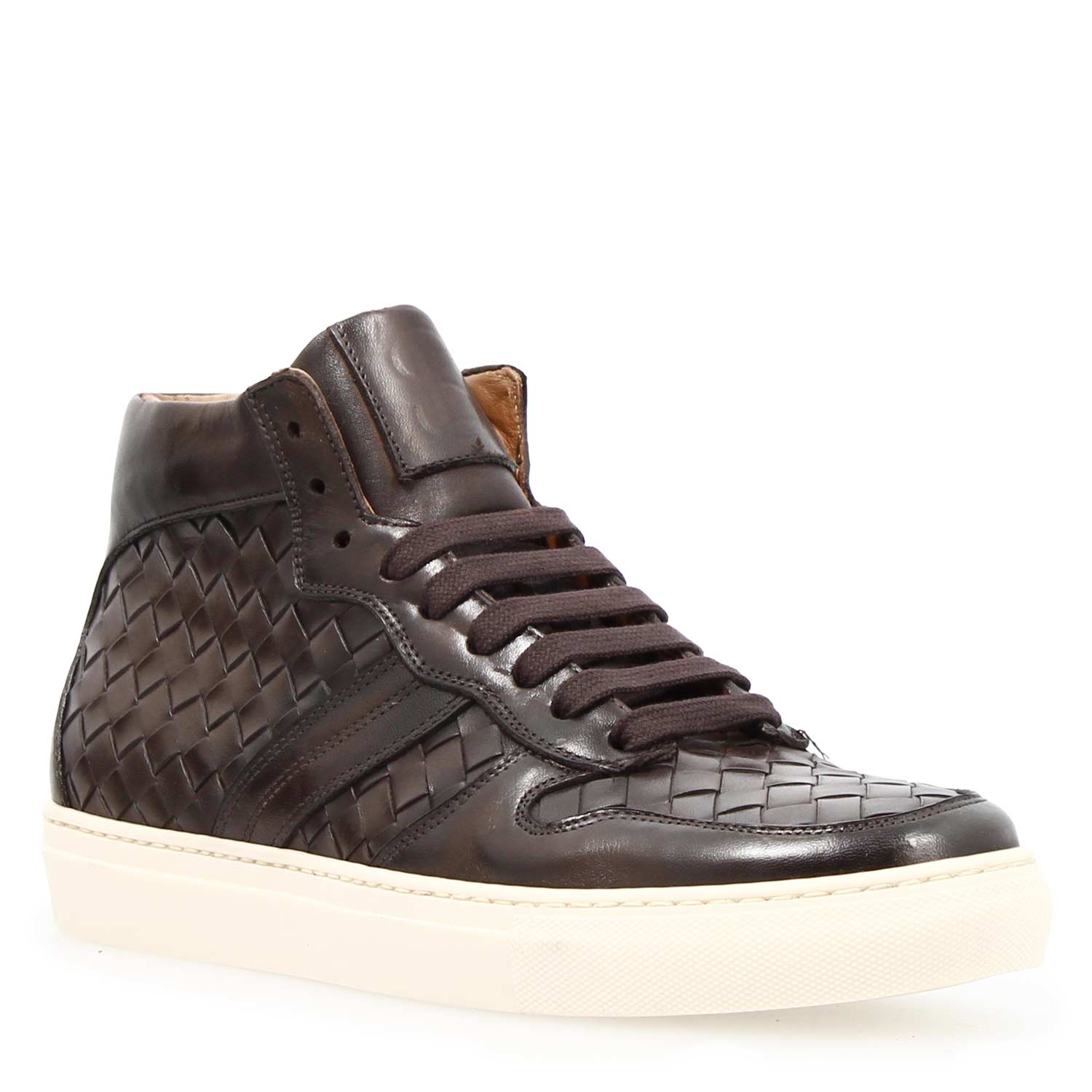 Men's dark brown leather Domizio high top sneakers