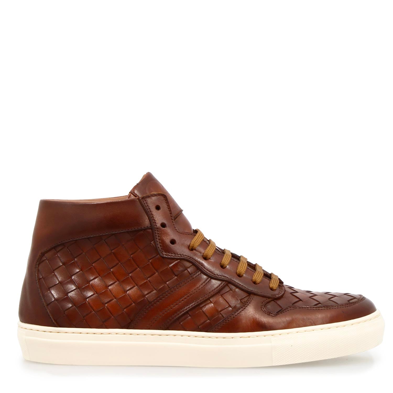 Men's handmade Domizio woven brown leather sneaker