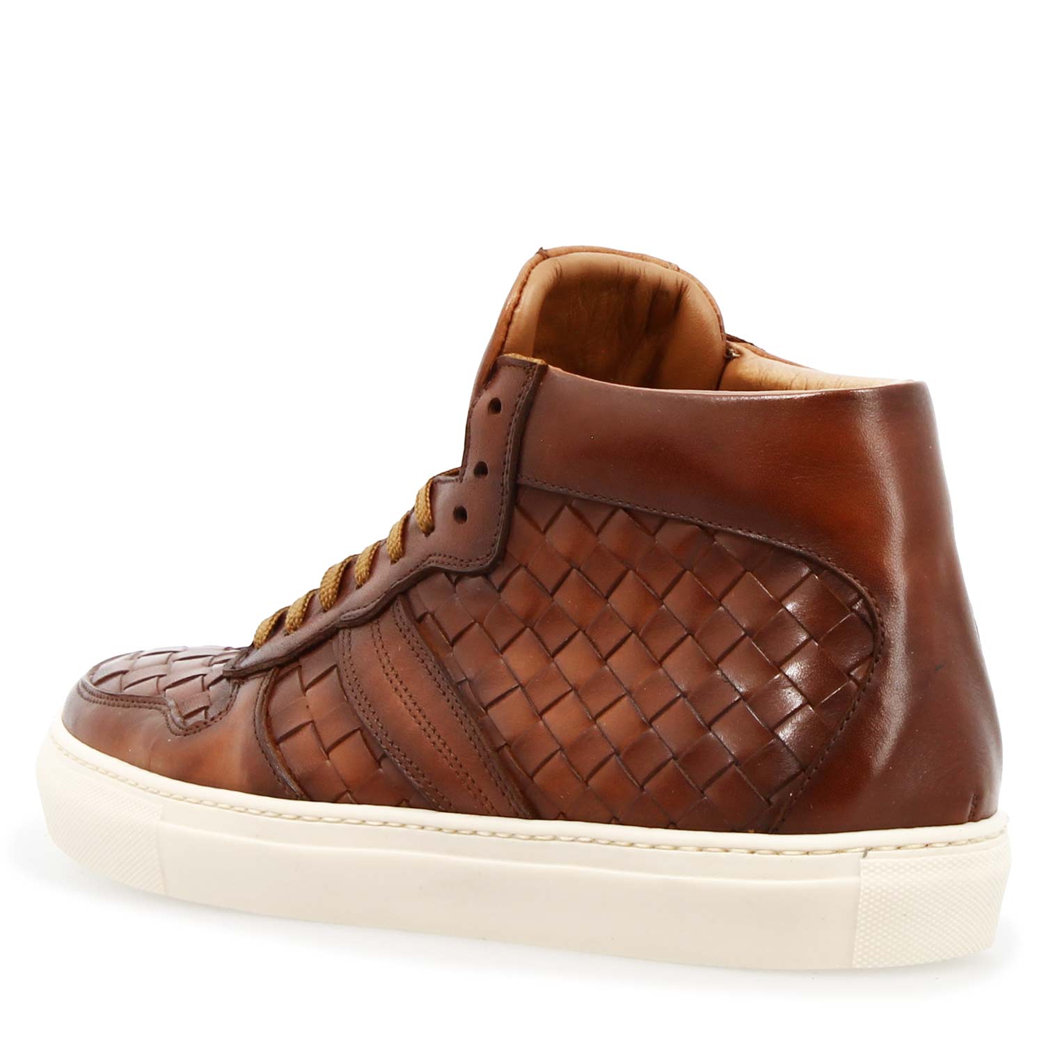 Men's handmade Domizio woven brown leather sneaker