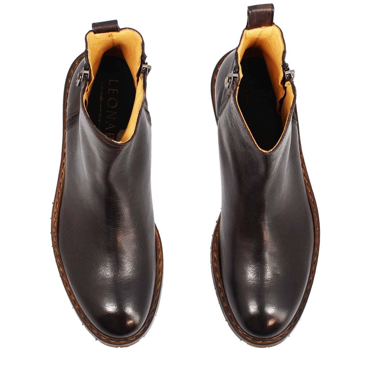 Enea herren stiefelette zip leder dunkelbraun