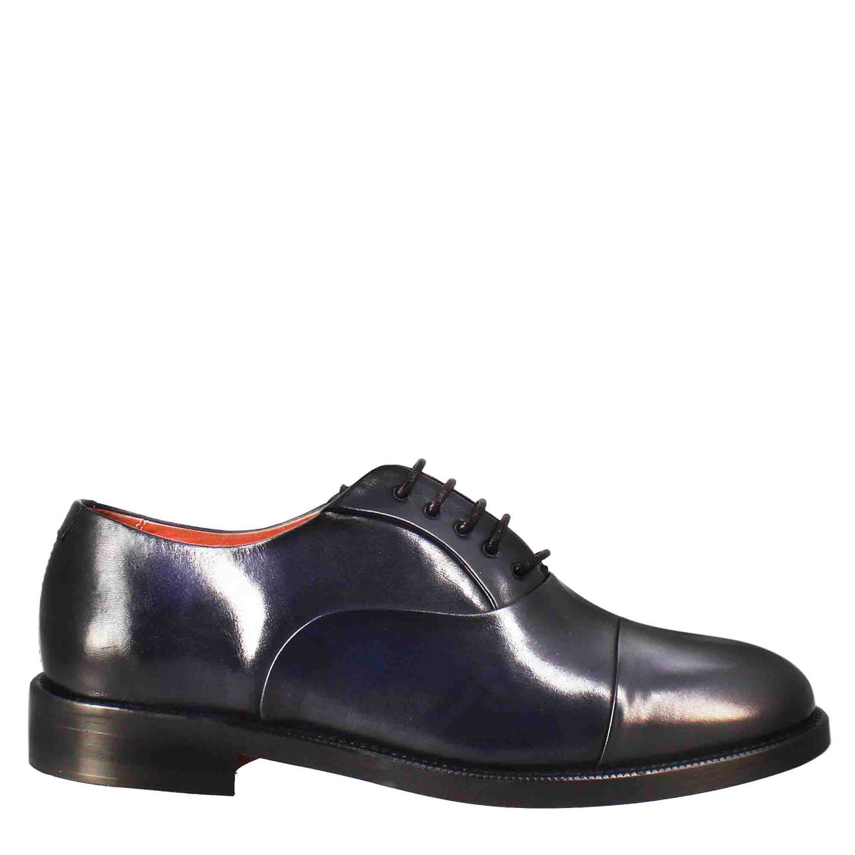 Women's oxfords with stitching on the toe in blue leather