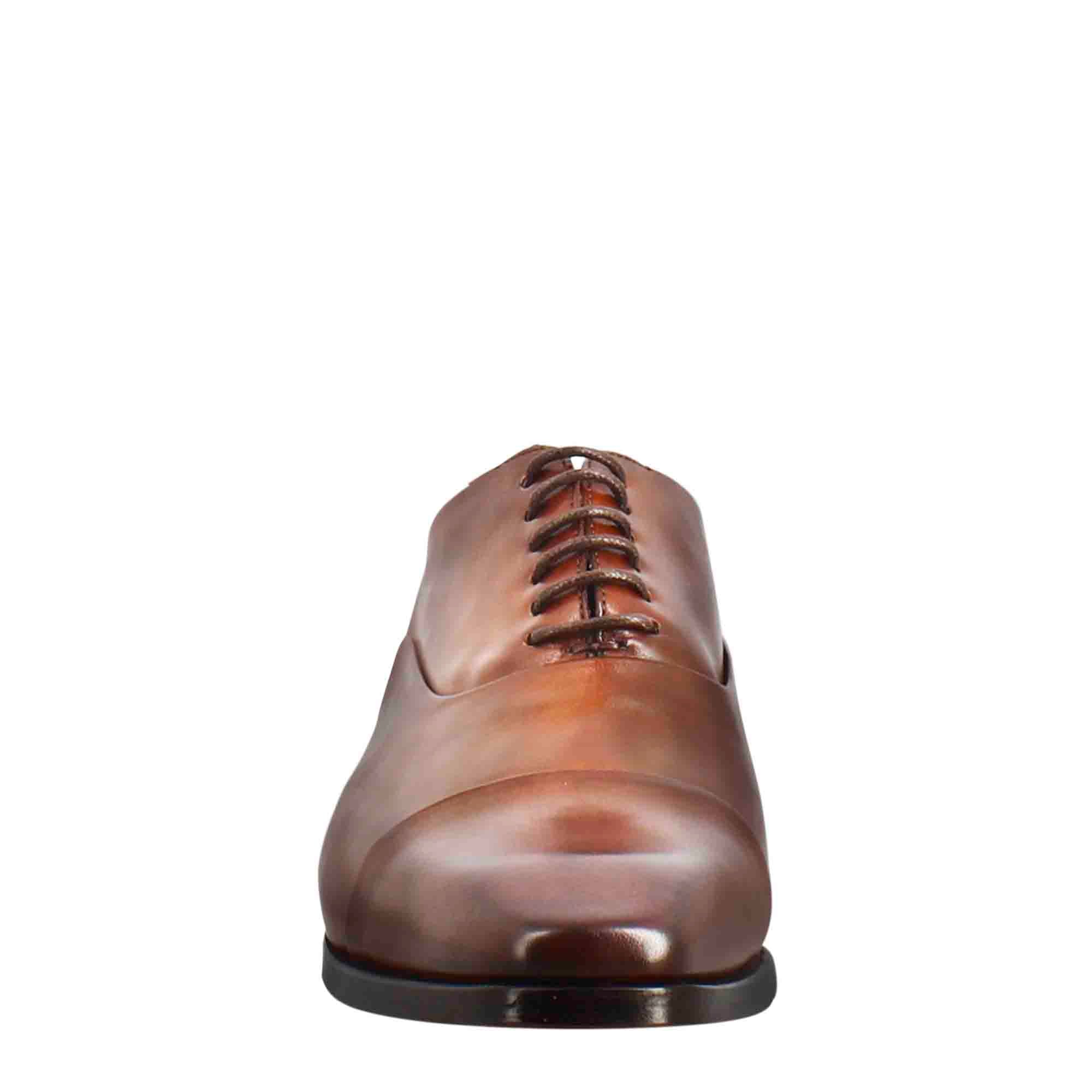 Scarpe francesine con puntale in pelle color brandy - LeonardoShoes
