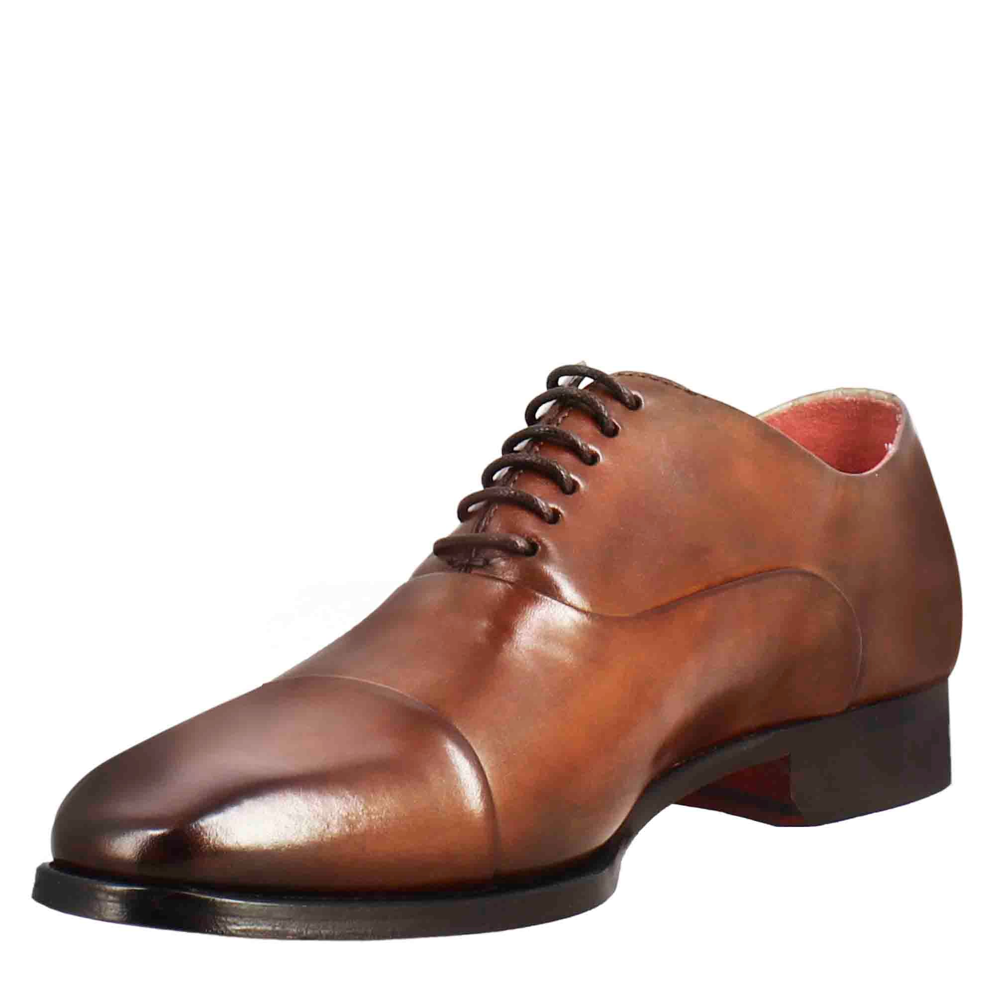 Scarpe francesine con puntale in pelle color brandy - LeonardoShoes