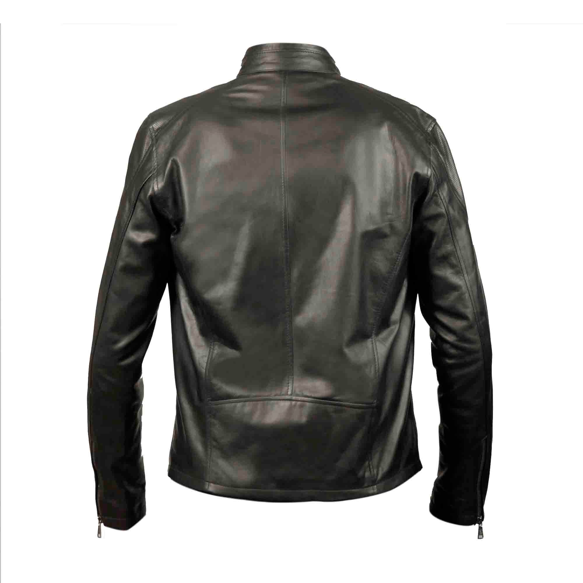 Schwarze sportjacke aus pflanzlich gegerbtem leder