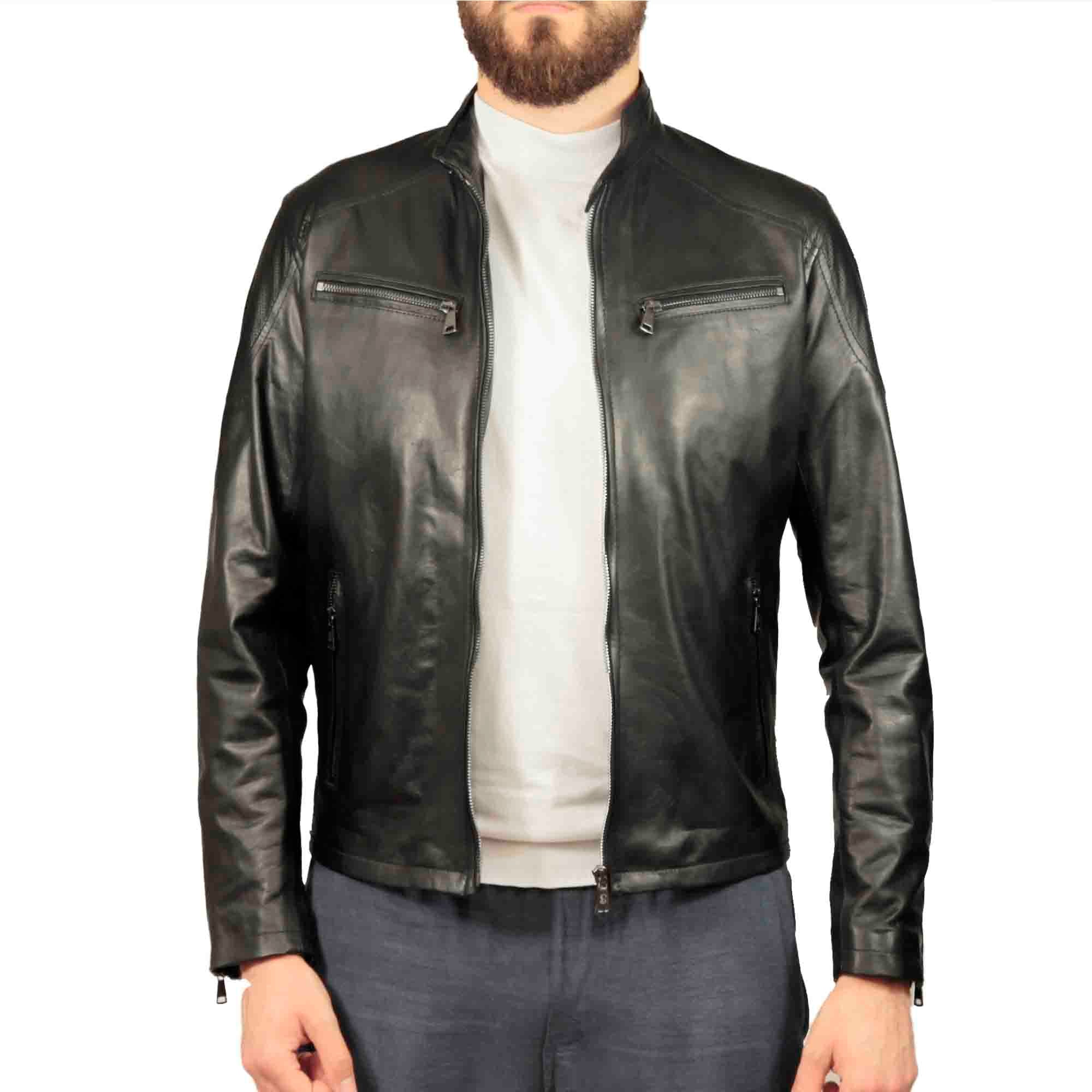 Schwarze sportjacke aus pflanzlich gegerbtem leder
