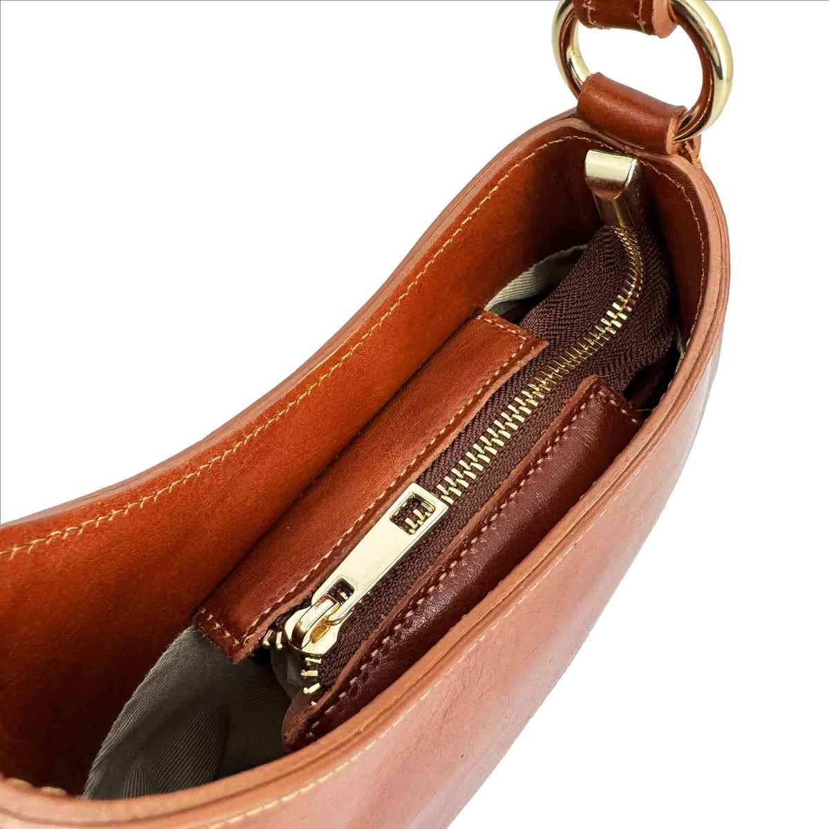 Isotta S - Mini sac demi-lune en cuir cognac clair