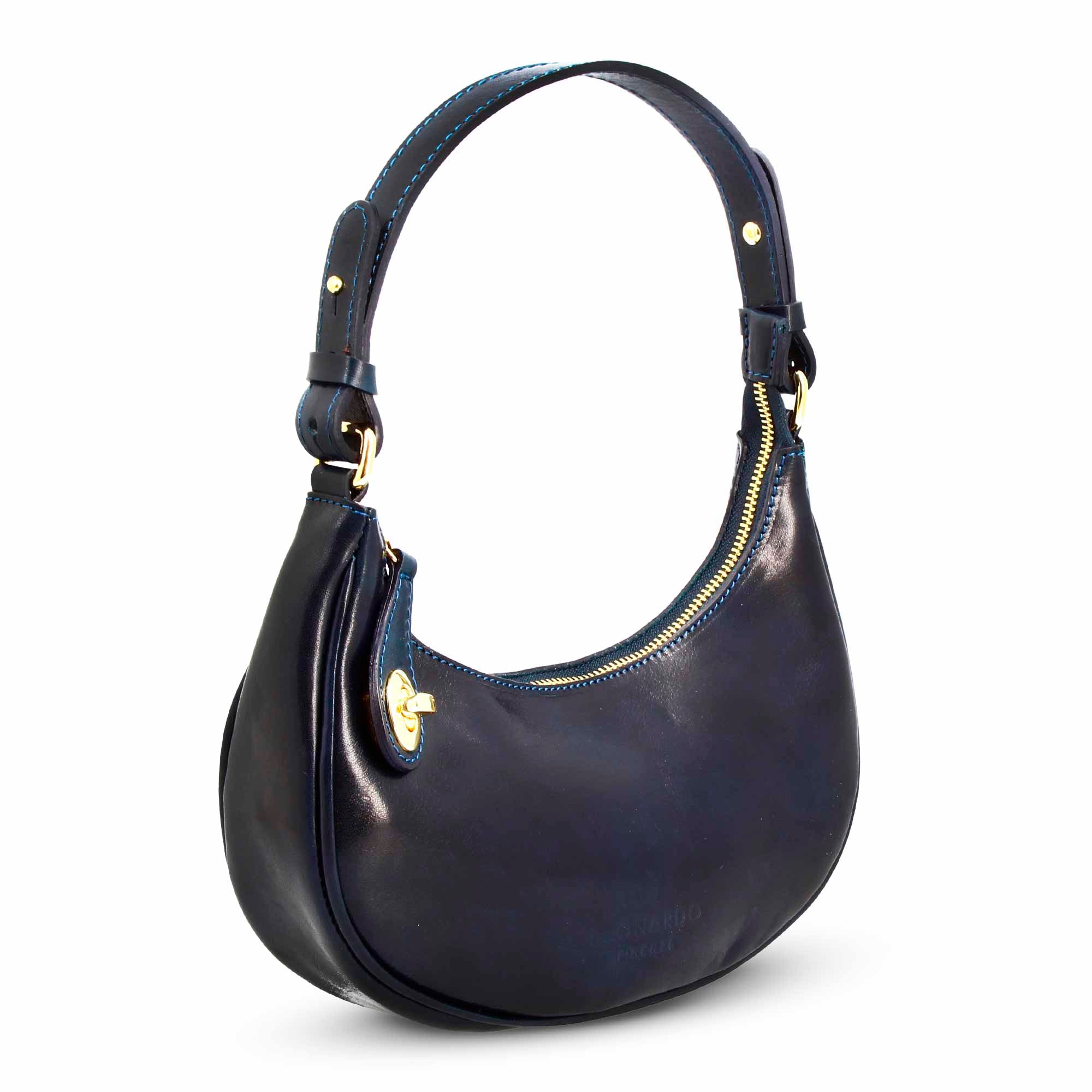 Jane leather shoulder bag with removable shoulder strap, blue