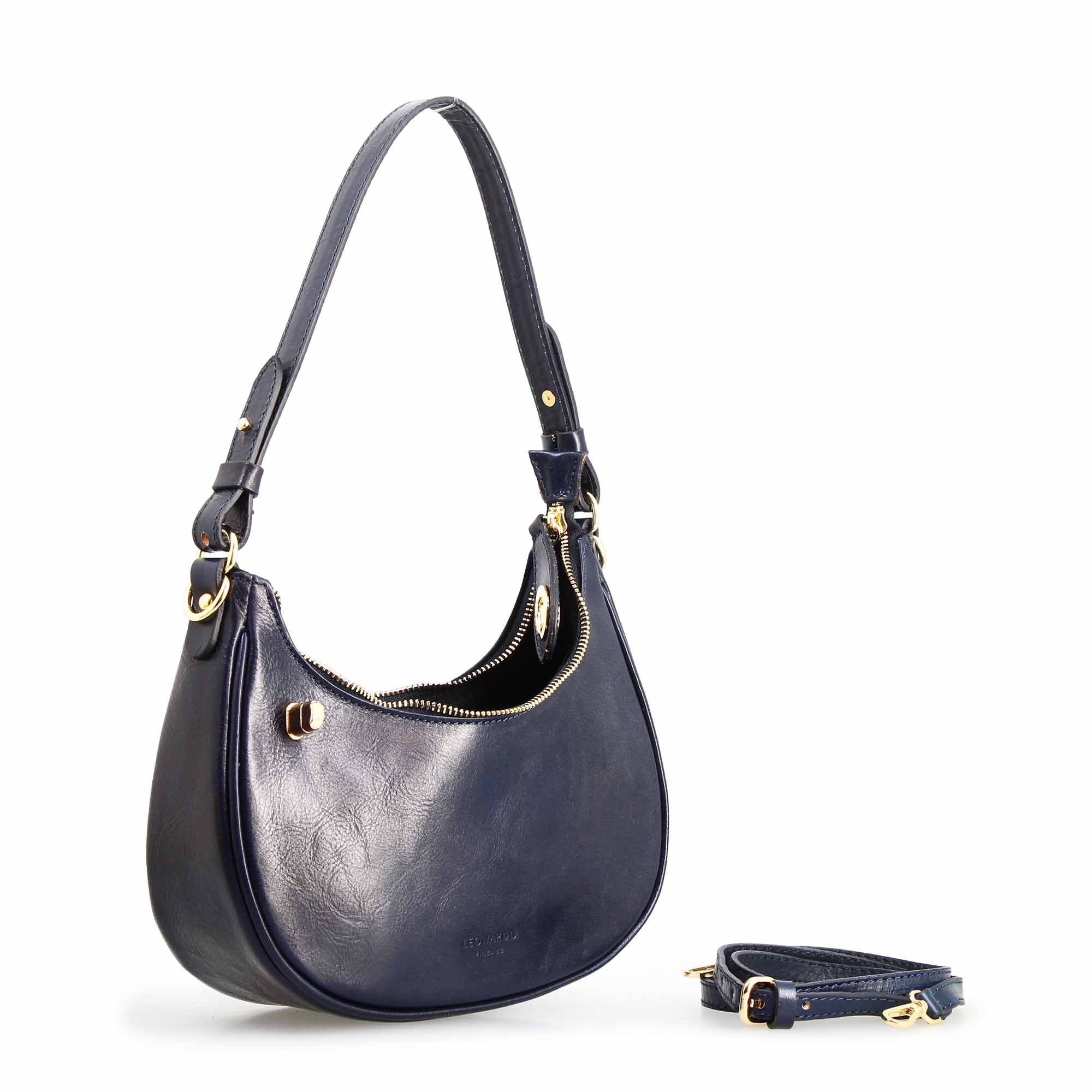 Jane - Blaue Schultertasche aus Leder