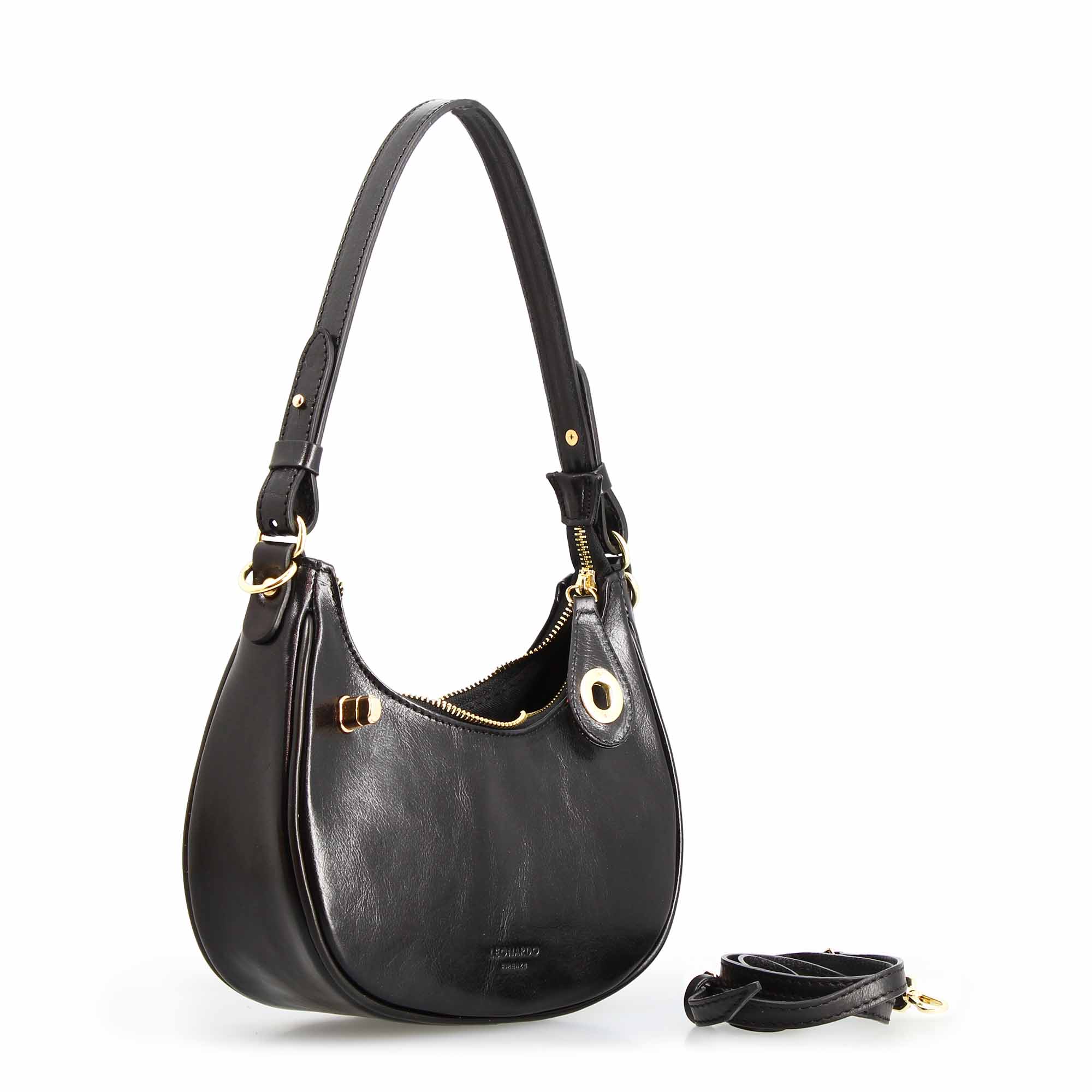 Jane - Schultertasche aus Leder in Schwarz