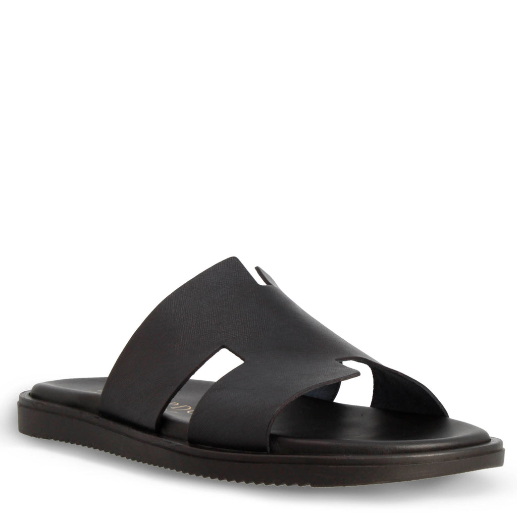 Men's H-shaped sandals in black leather