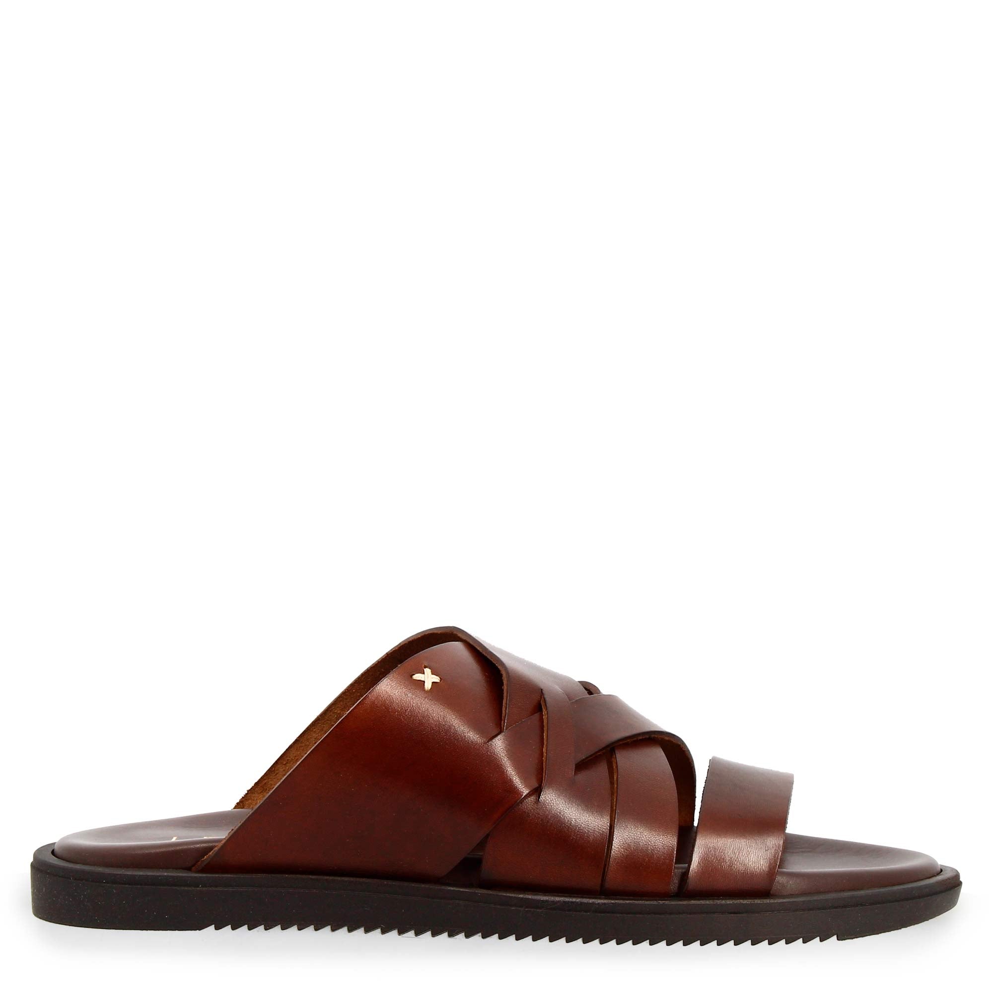 Sandales tressées faites main en cuir marron pour homme