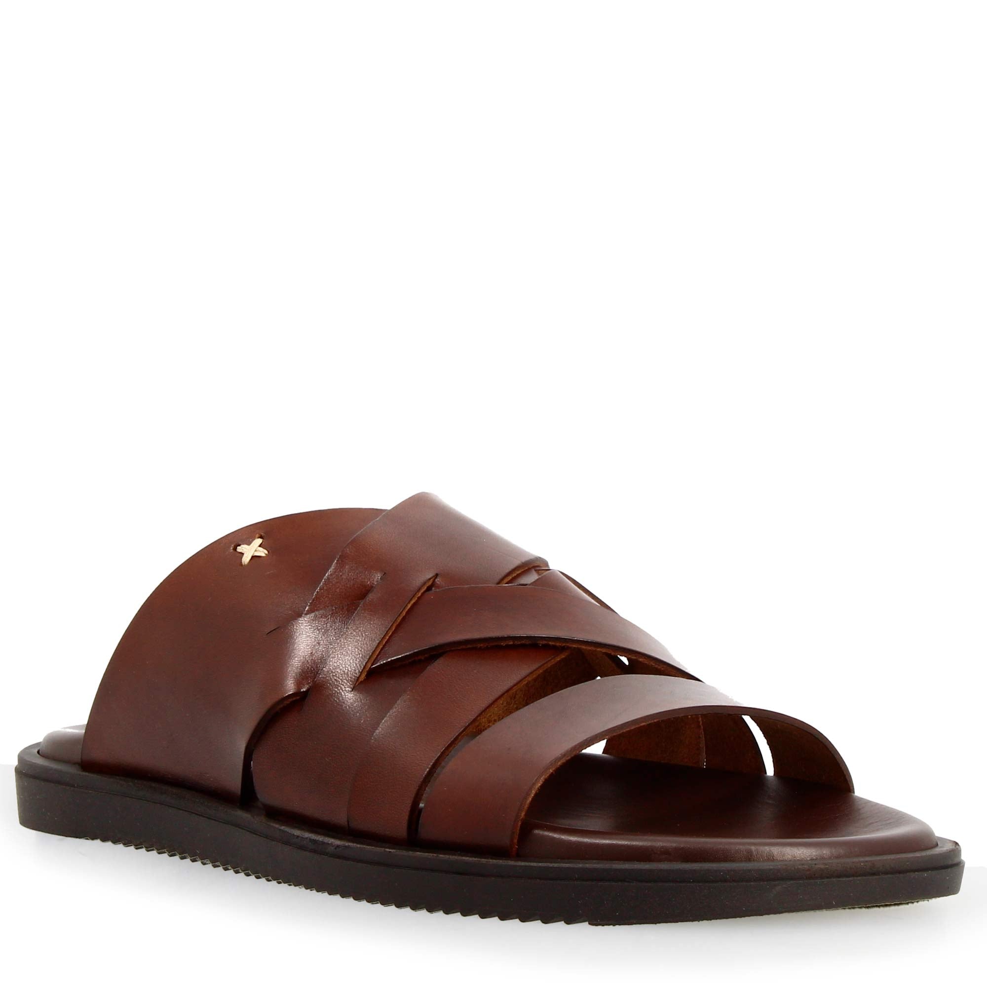 Sandales tressées faites main en cuir marron pour homme