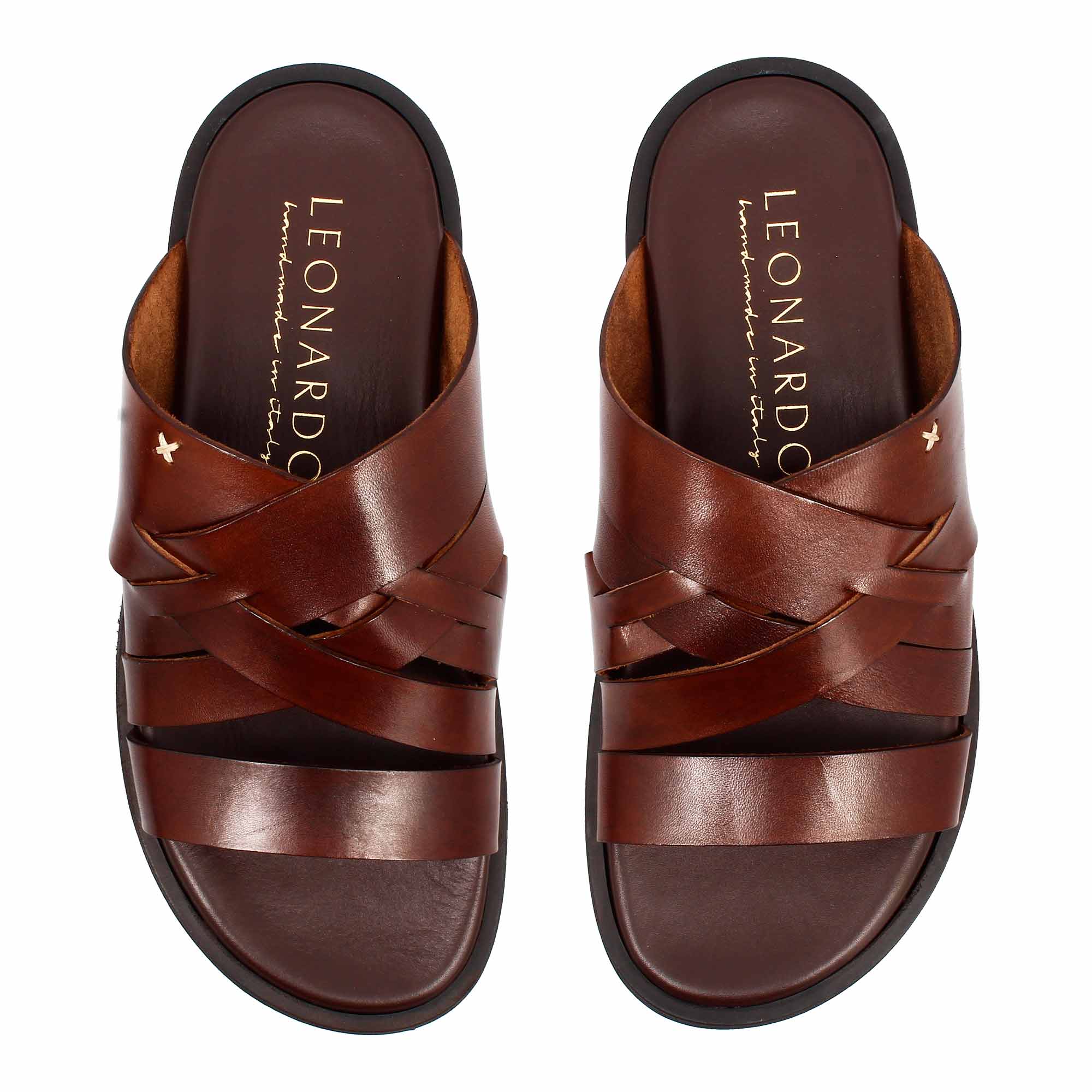 Sandales tressées faites main en cuir marron pour homme