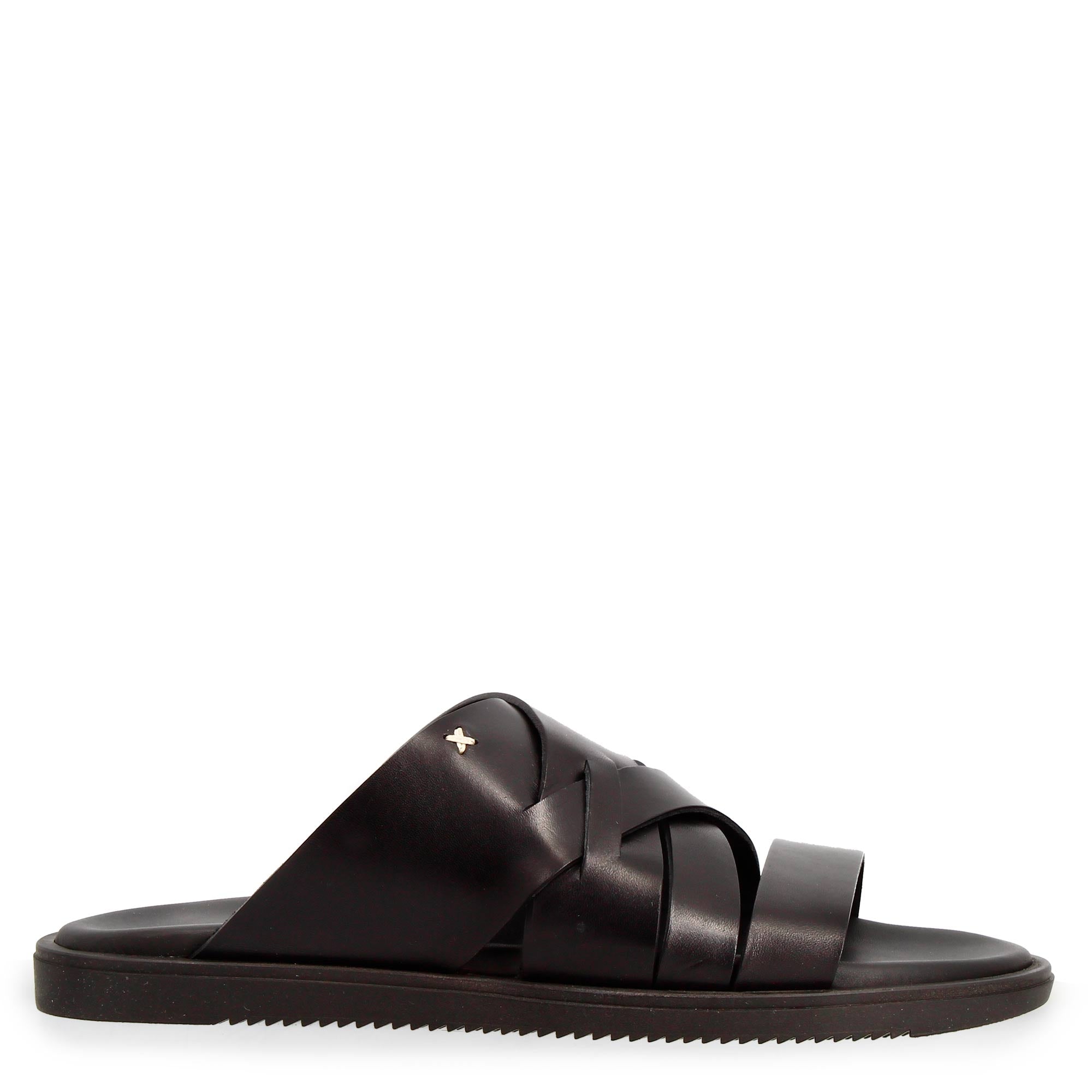 Sandales tressées faites main en cuir noir pour homme