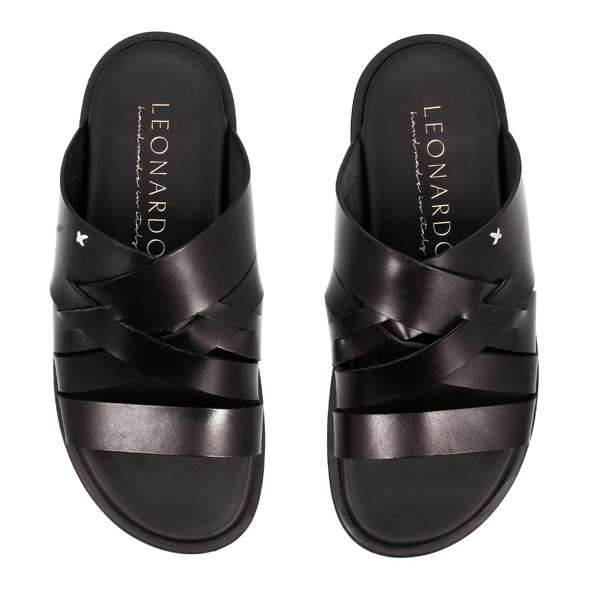 Sandales tressées faites main en cuir noir pour homme