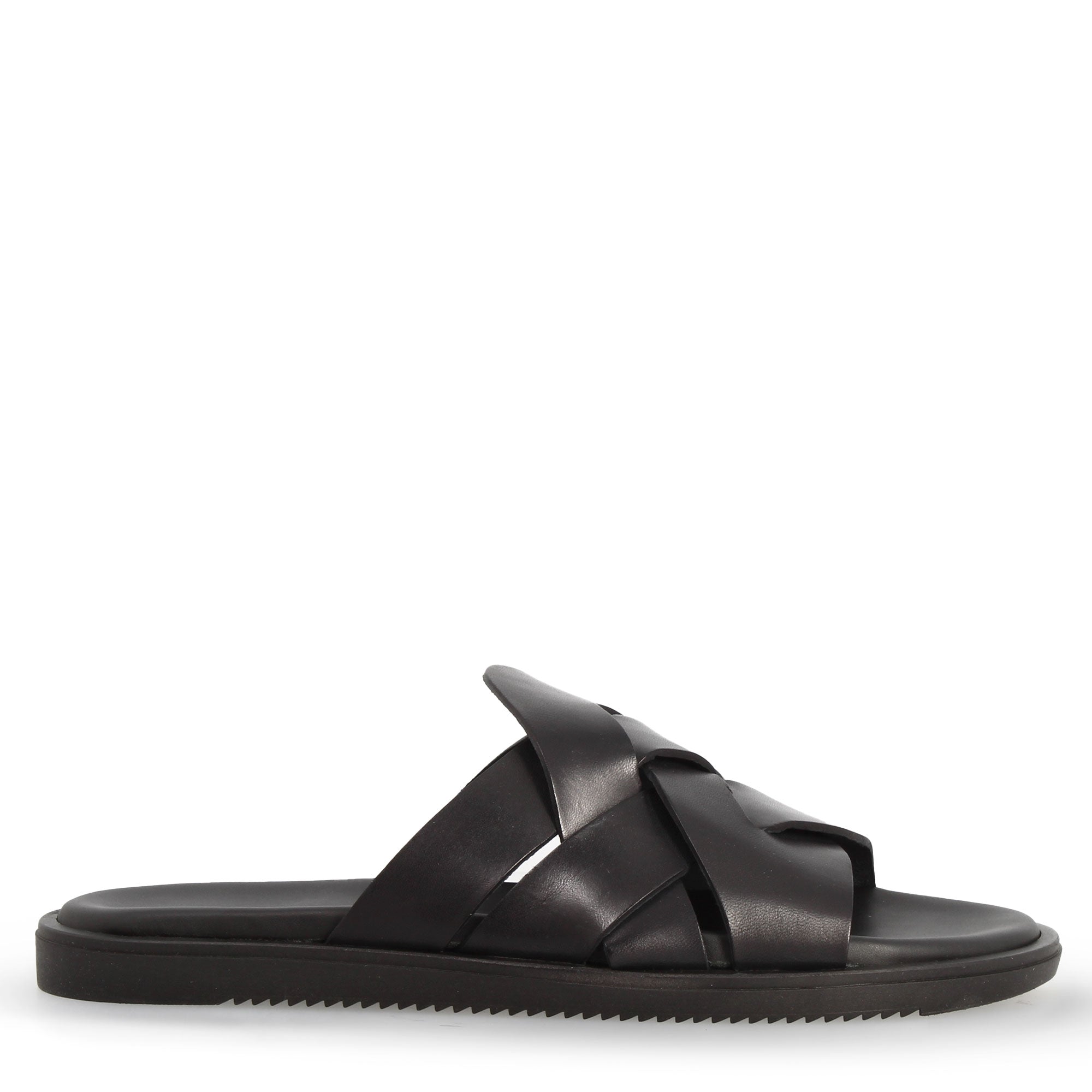 Sandale pour homme en cuir noir avec boucle