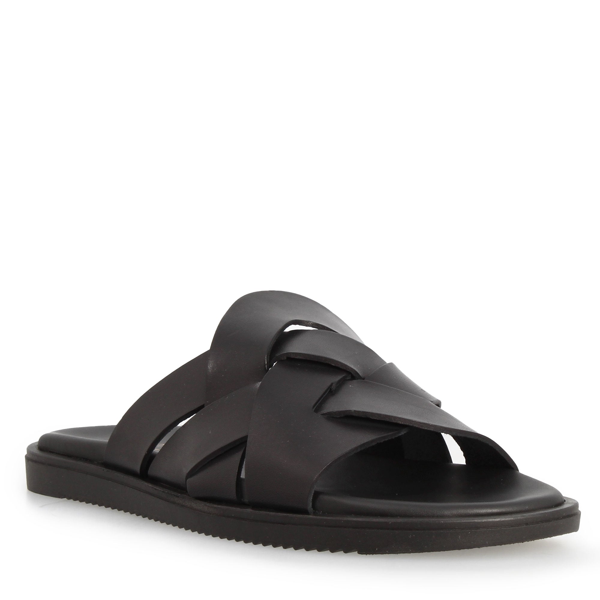 Sandale pour homme en cuir noir avec boucle