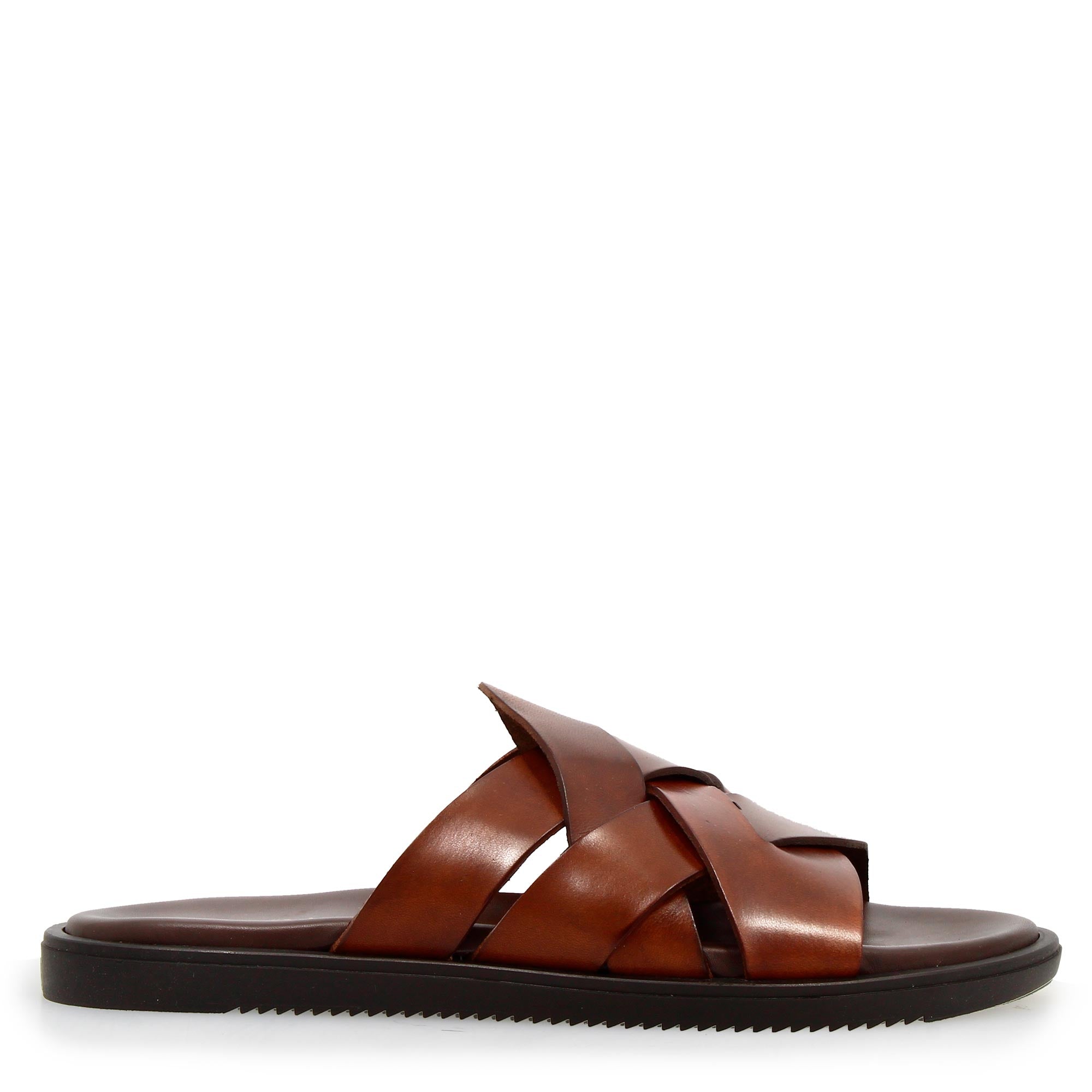 Men's slider sandal in brown leather