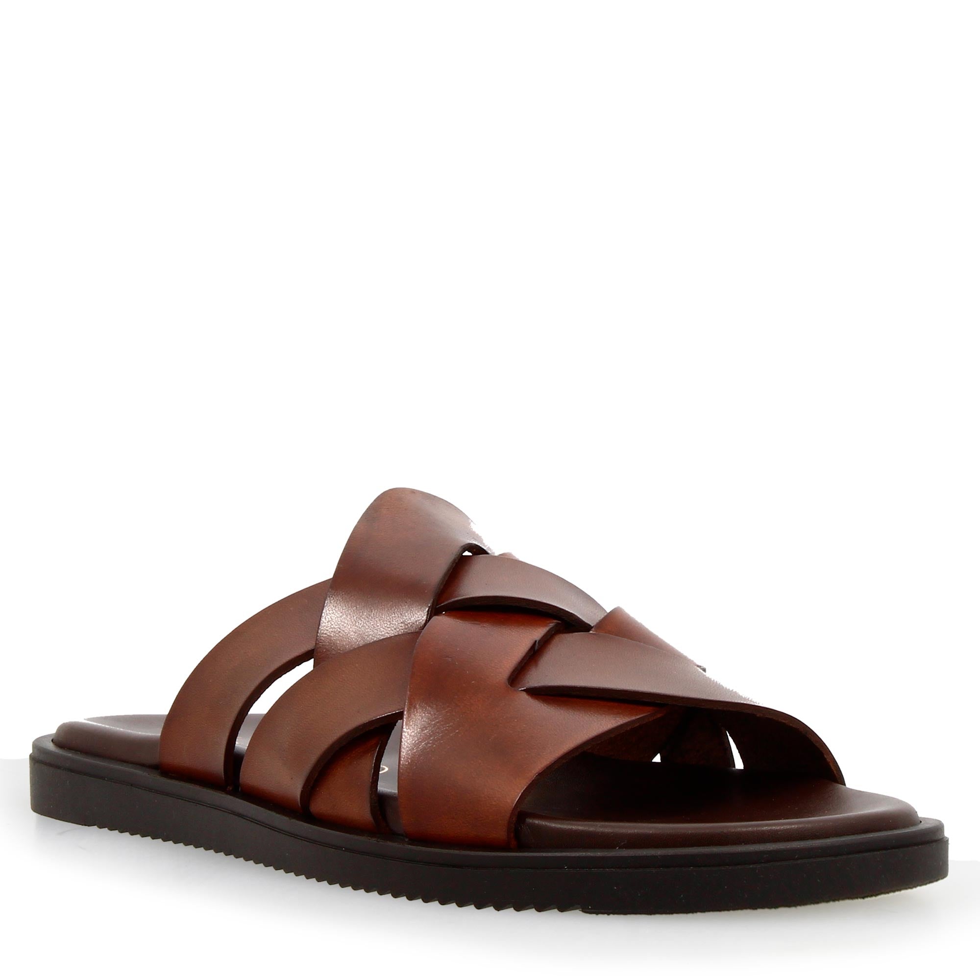 Men's slider sandal in brown leather