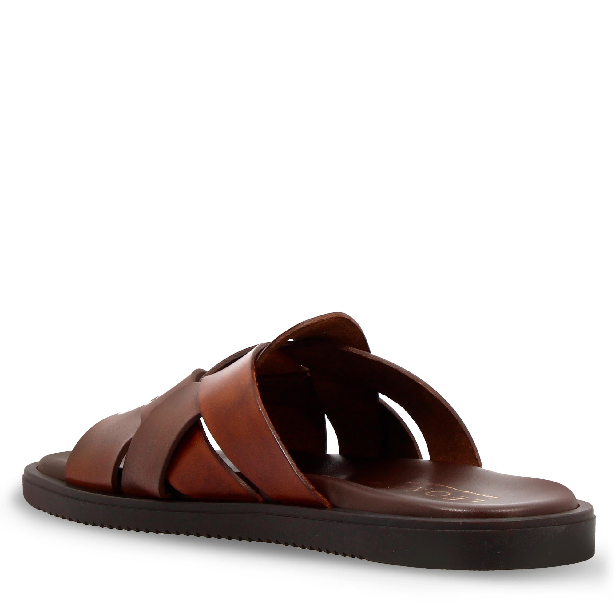 Men's slider sandal in brown leather