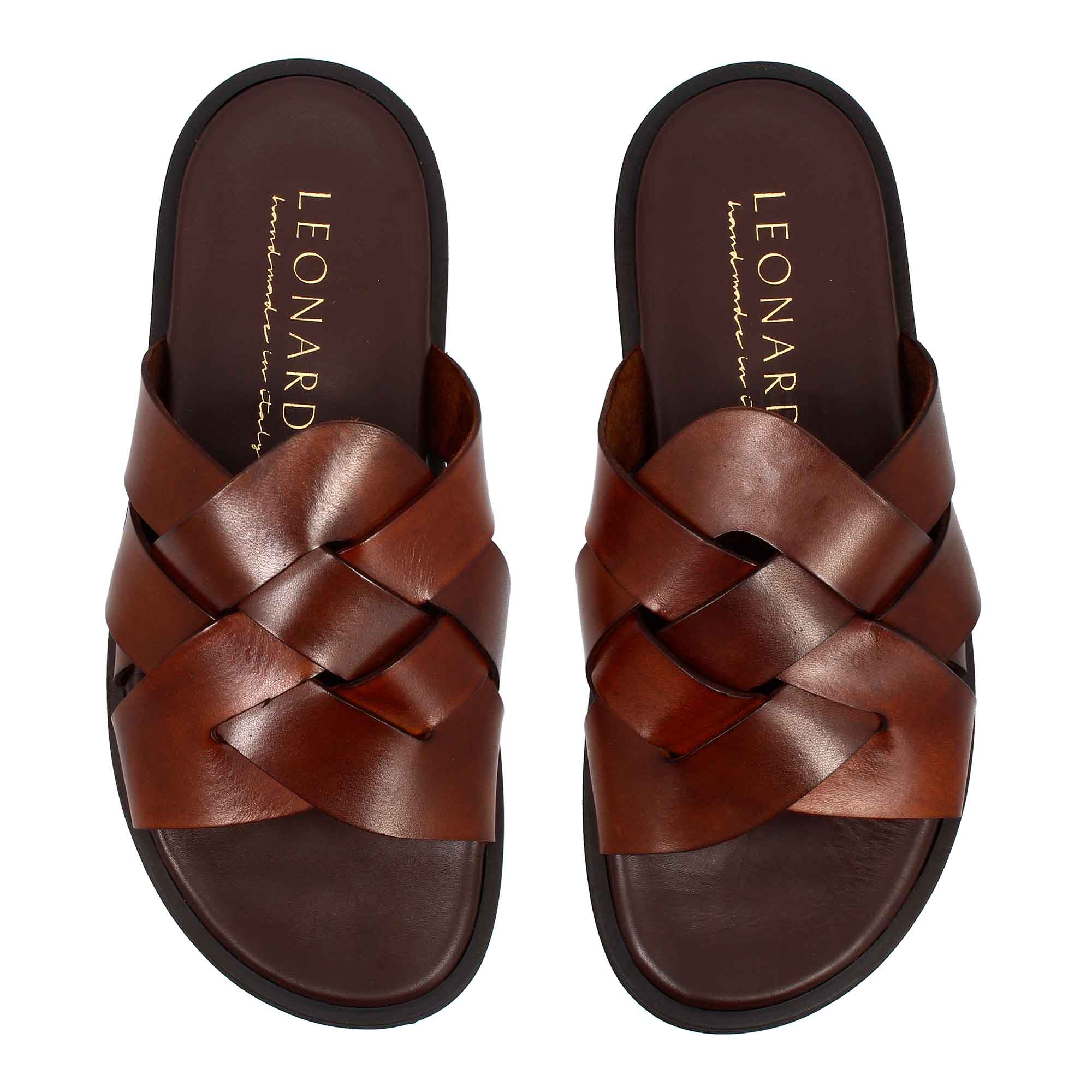 Men's slider sandal in brown leather