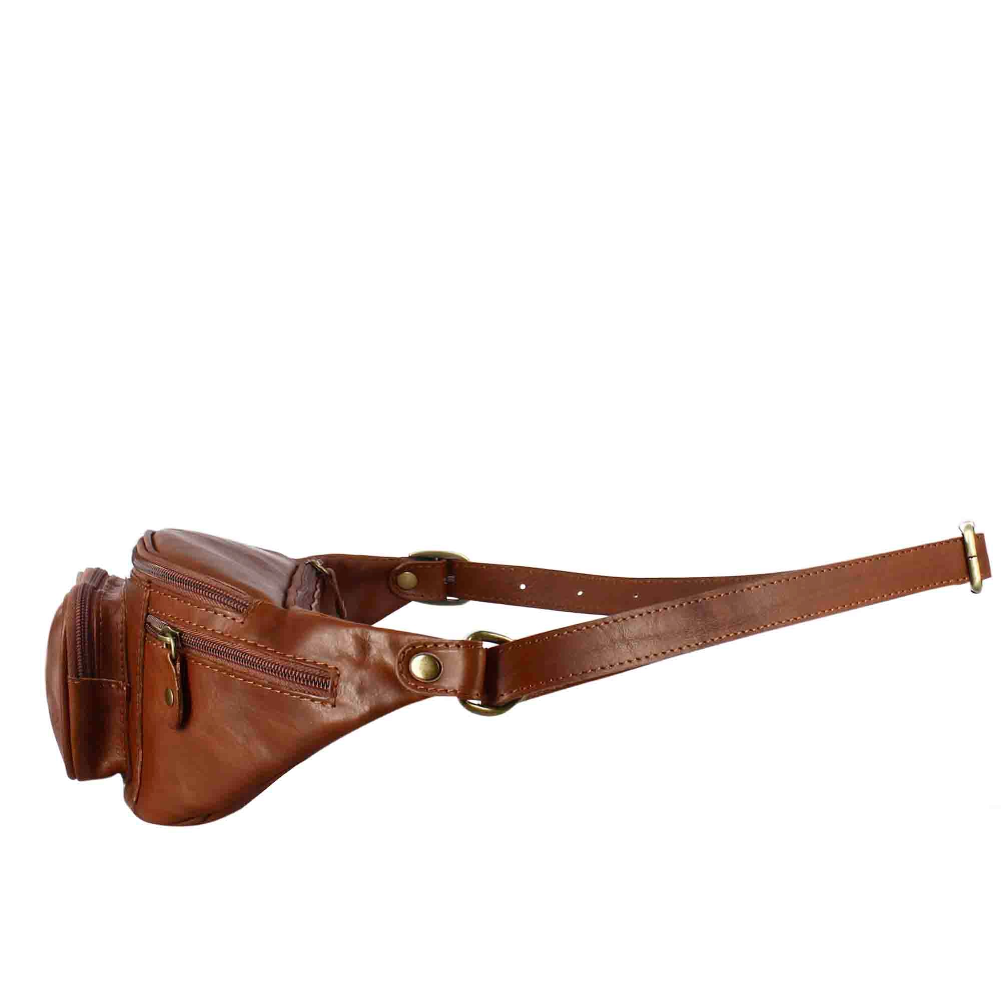 Sac banane classique pour homme en cuir multipoches marron