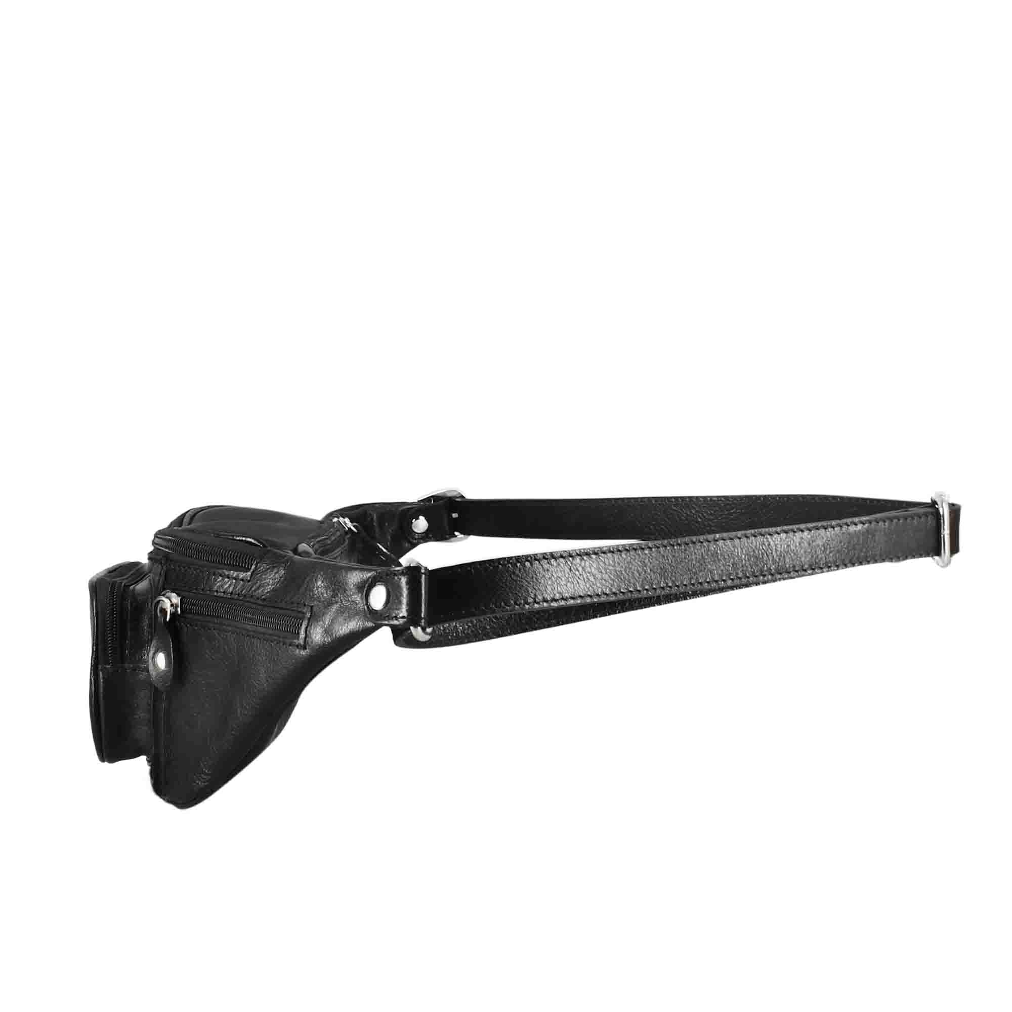 Sac banane classique pour homme en cuir multipoches noir