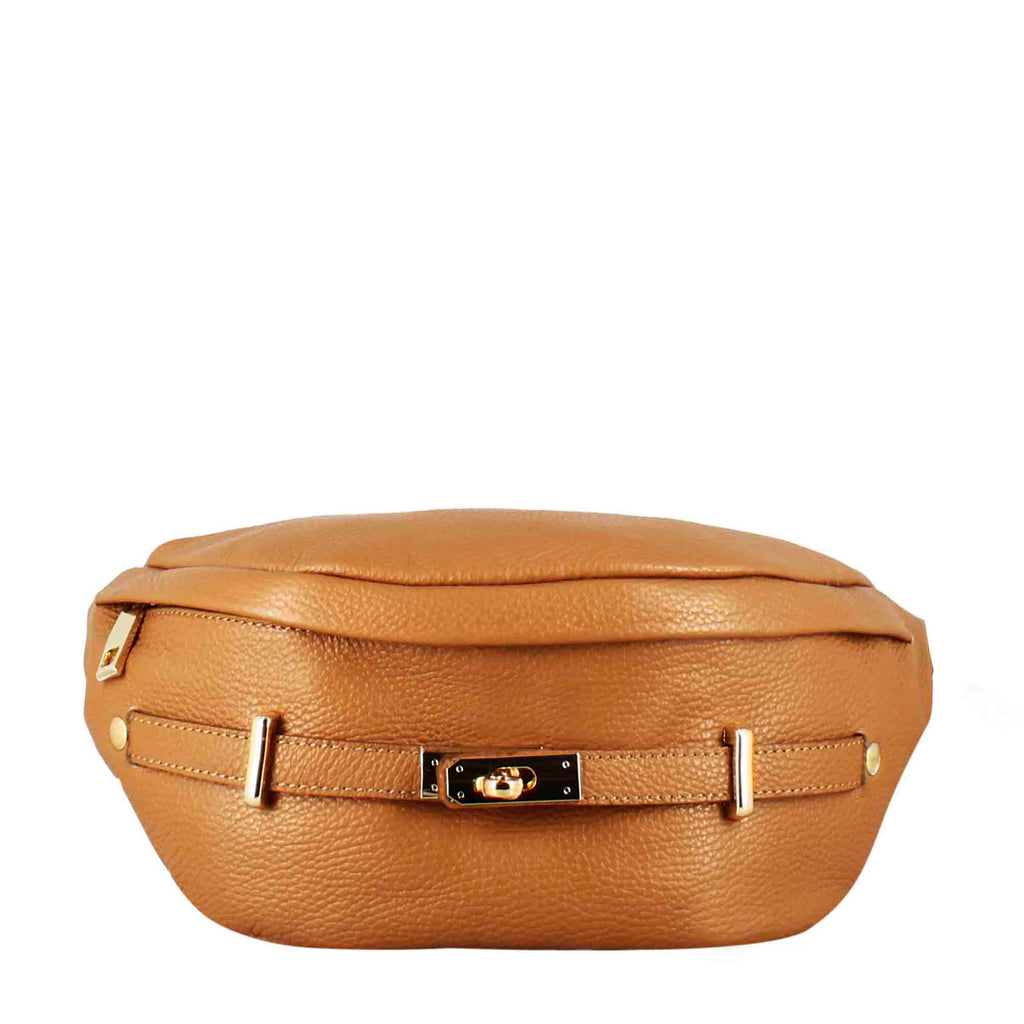Women's casual leather fanny pack in multiple colors with gold metal d