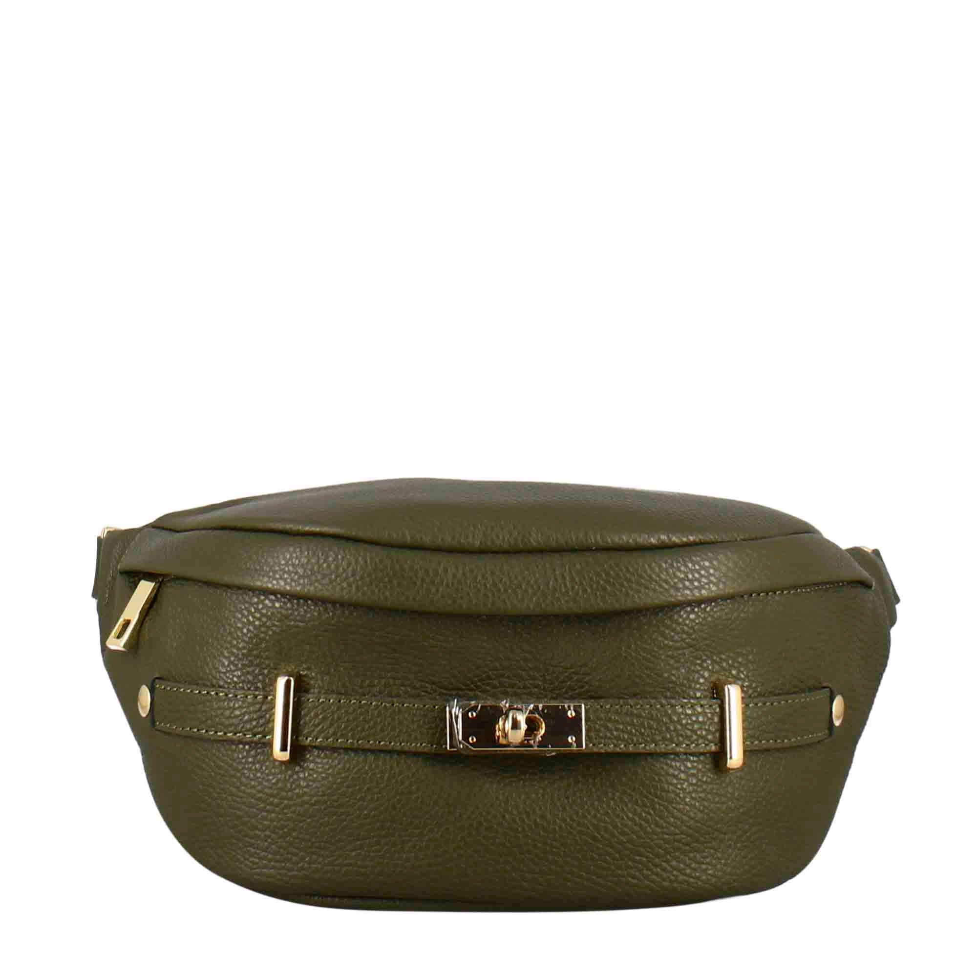Women's casual leather fanny pack in multiple colors with gold metal details