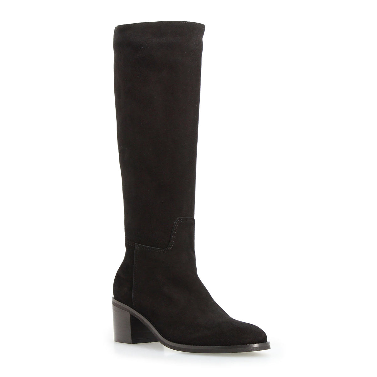 Minerva - , Black Mid Heel Suede Boot for Women