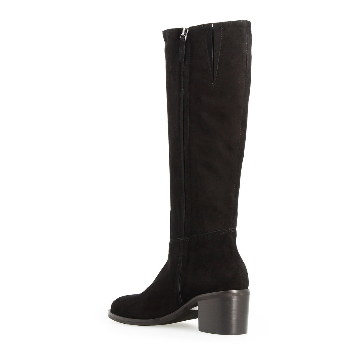 Minerva - , Black Mid Heel Suede Boot for Women