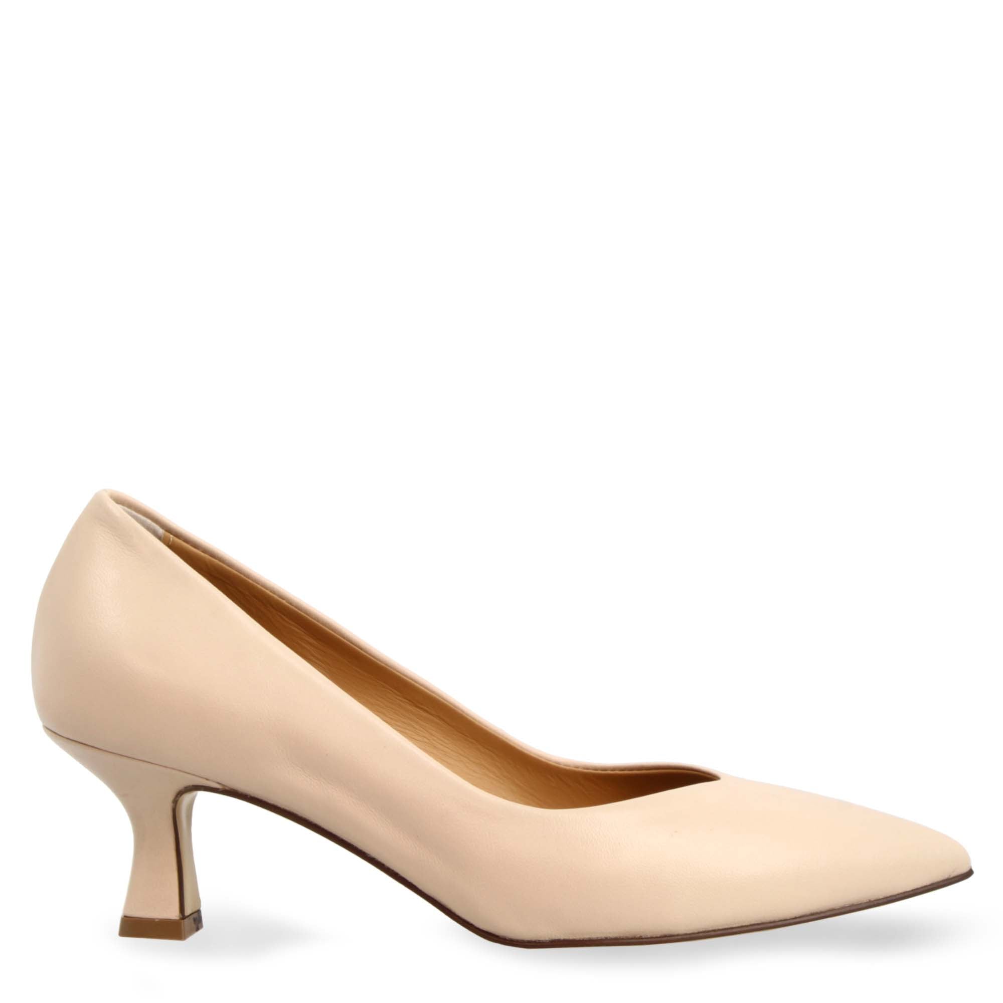 Escarpins en cuir beige pour femme à bout pointu et talon moyen