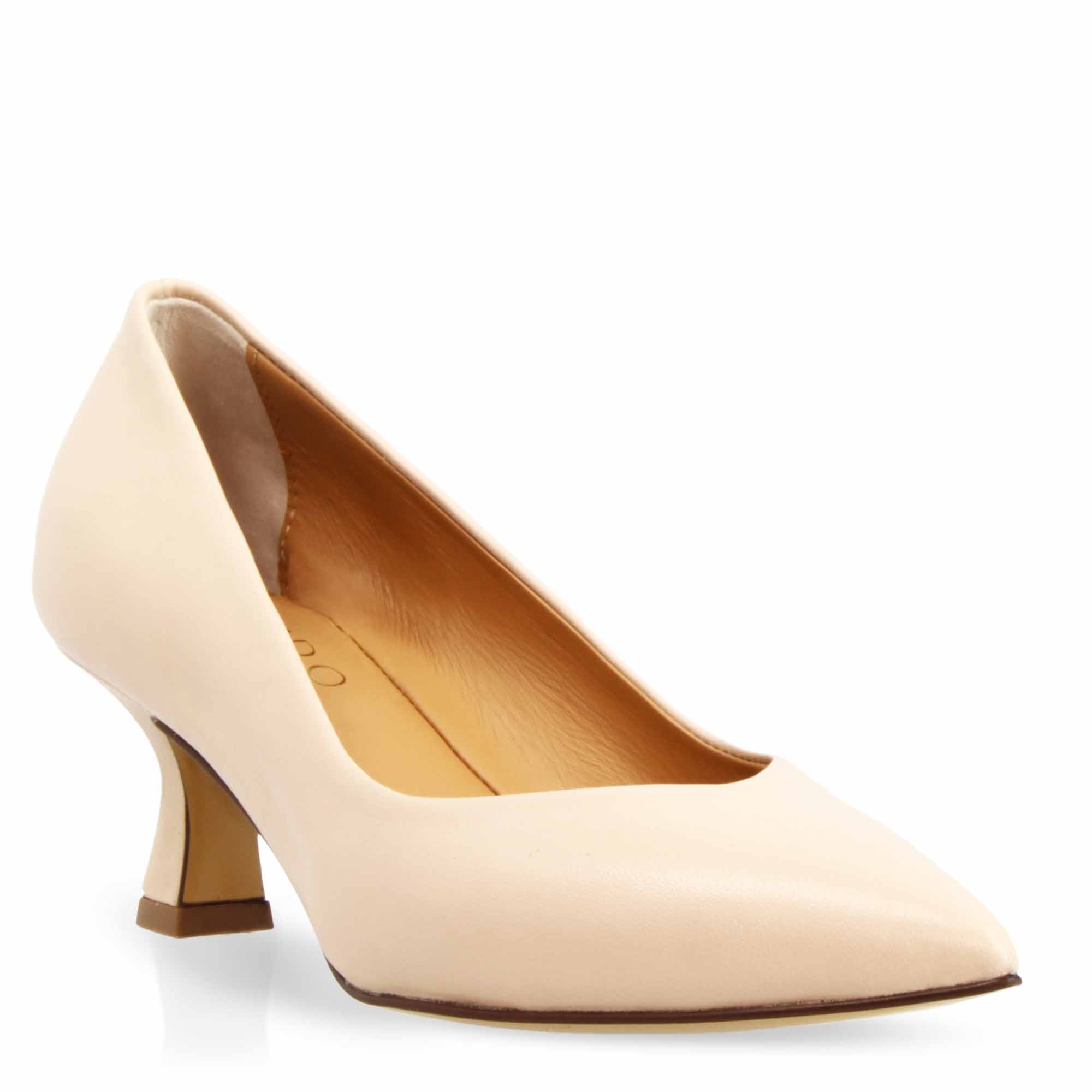 Escarpins en cuir beige pour femme à bout pointu et talon moyen