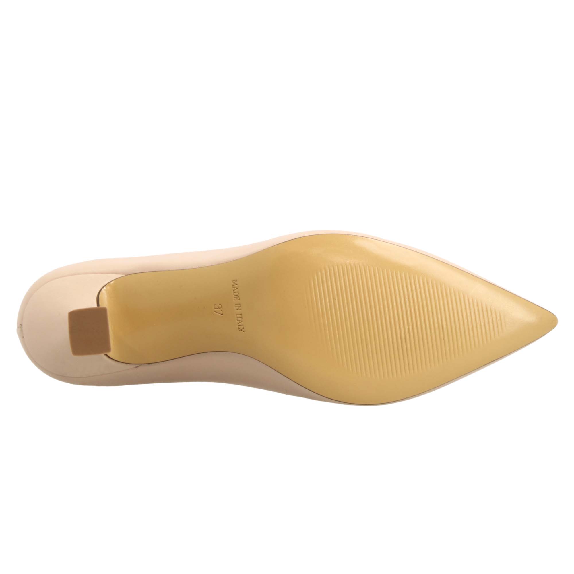 Escarpins en cuir beige pour femme à bout pointu et talon moyen