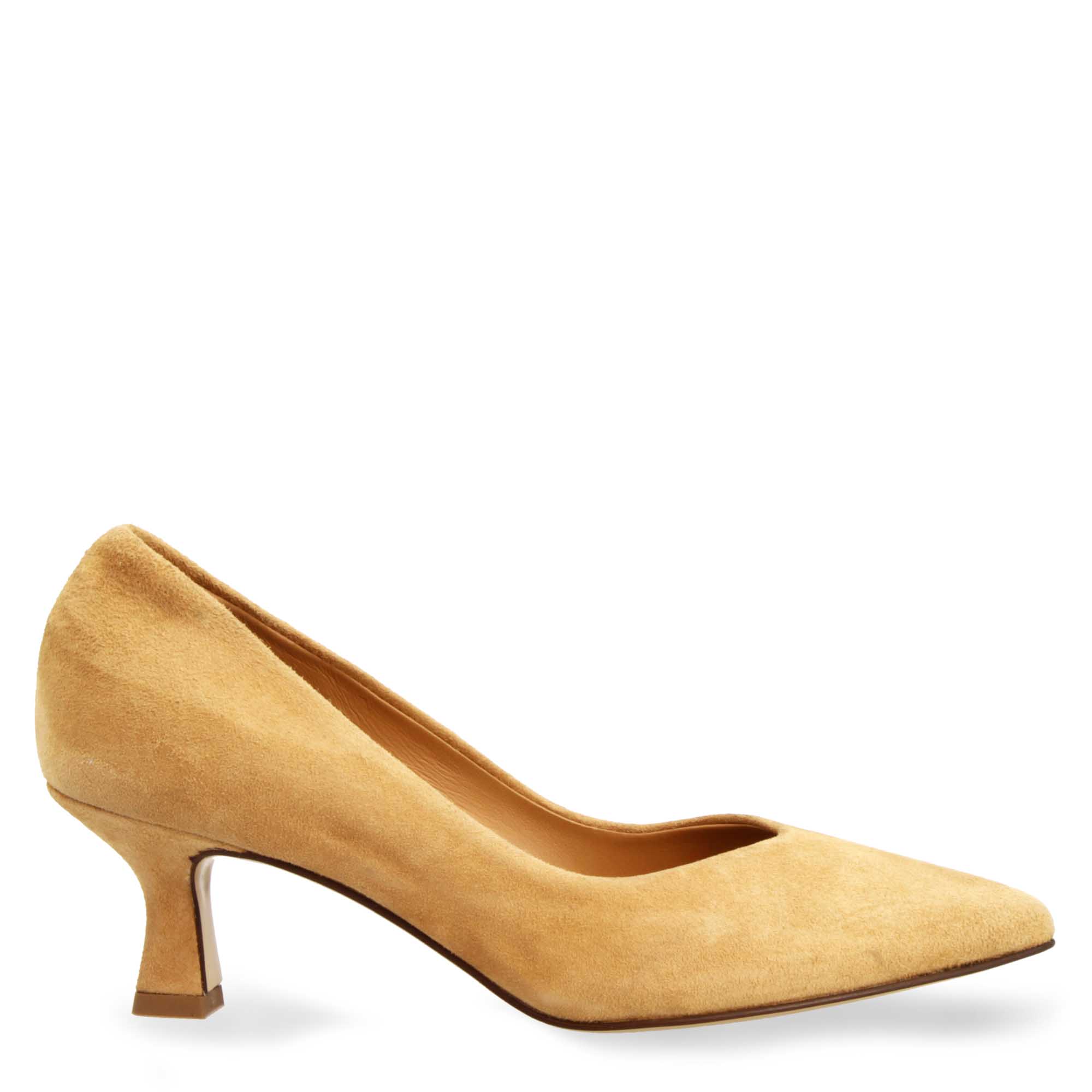 Escarpins à bout pointu en daim beige pour femme avec talon moyen