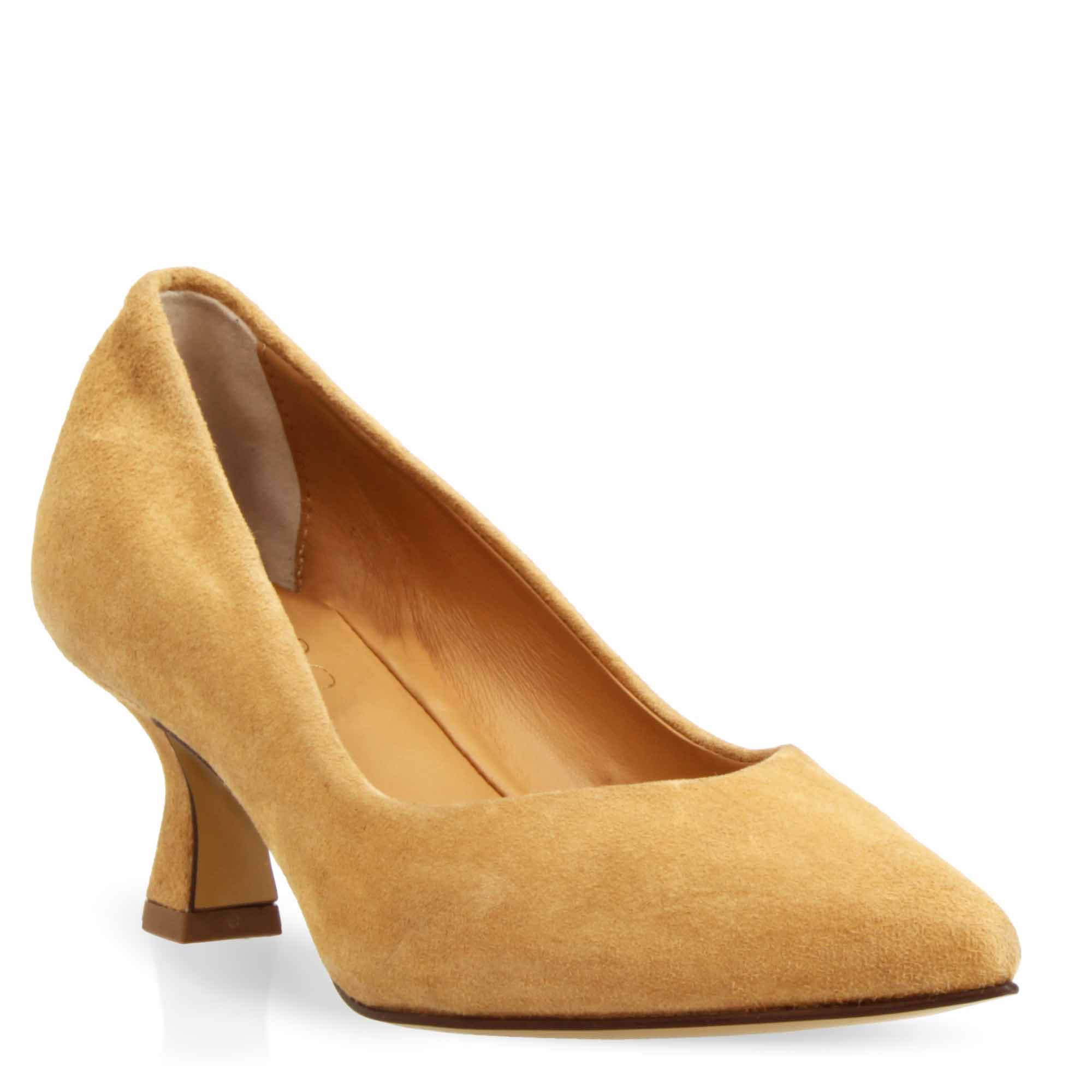 Escarpins à bout pointu en daim beige pour femme avec talon moyen