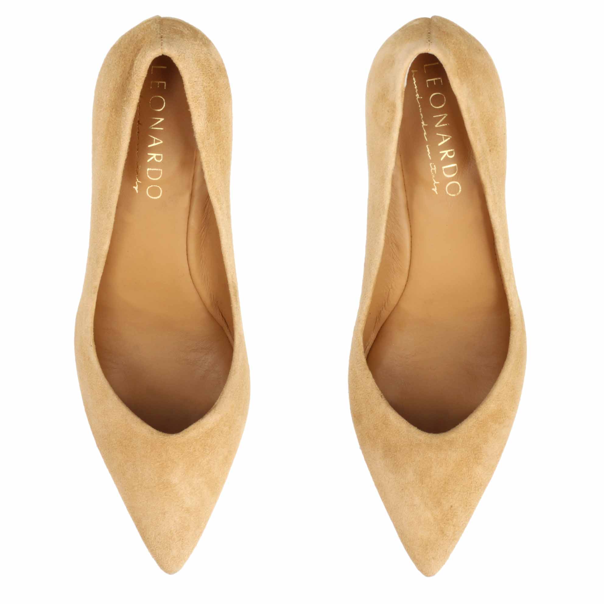 Escarpins à bout pointu en daim beige pour femme avec talon moyen