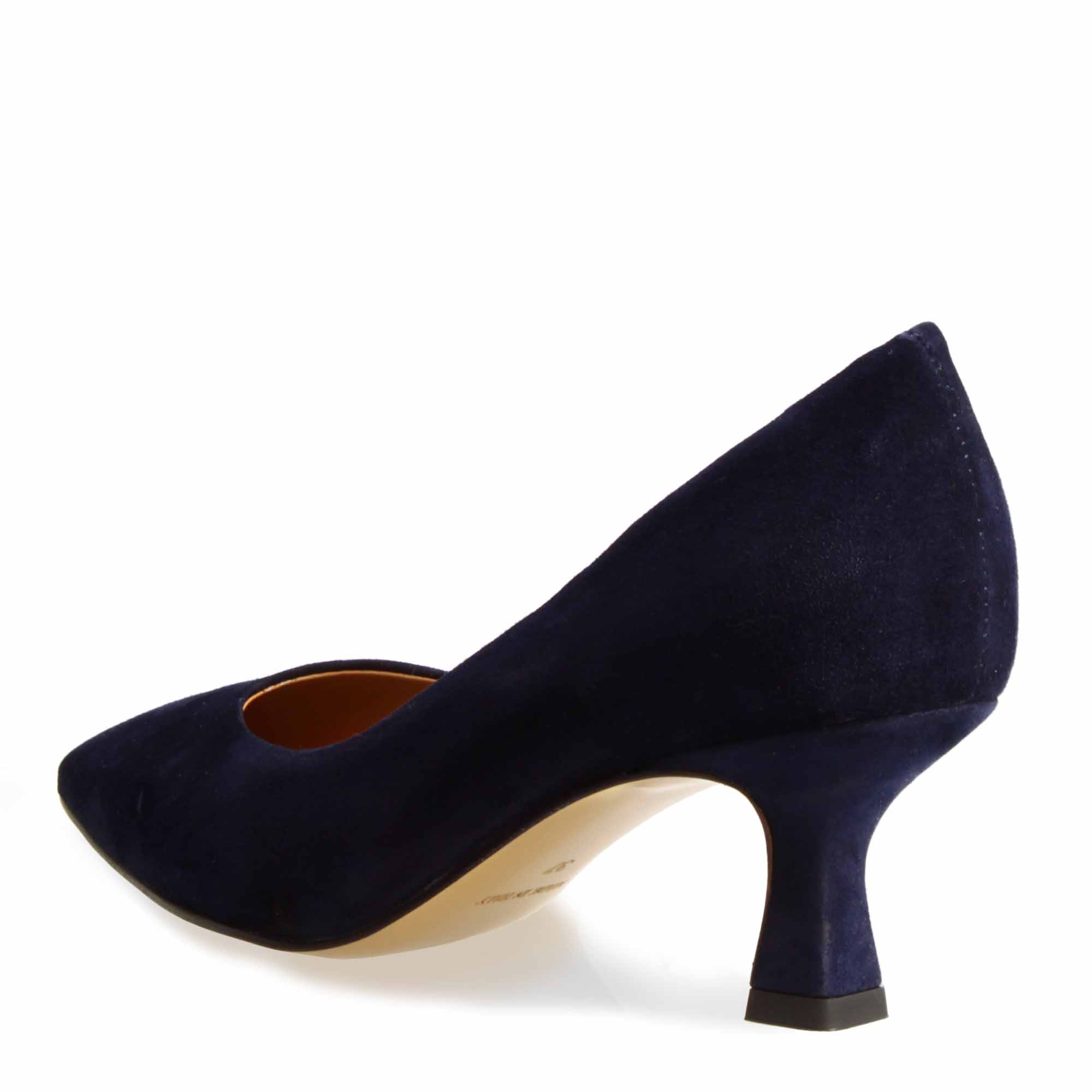 Escarpins à bout pointu et talon moyen pour femme en daim bleu