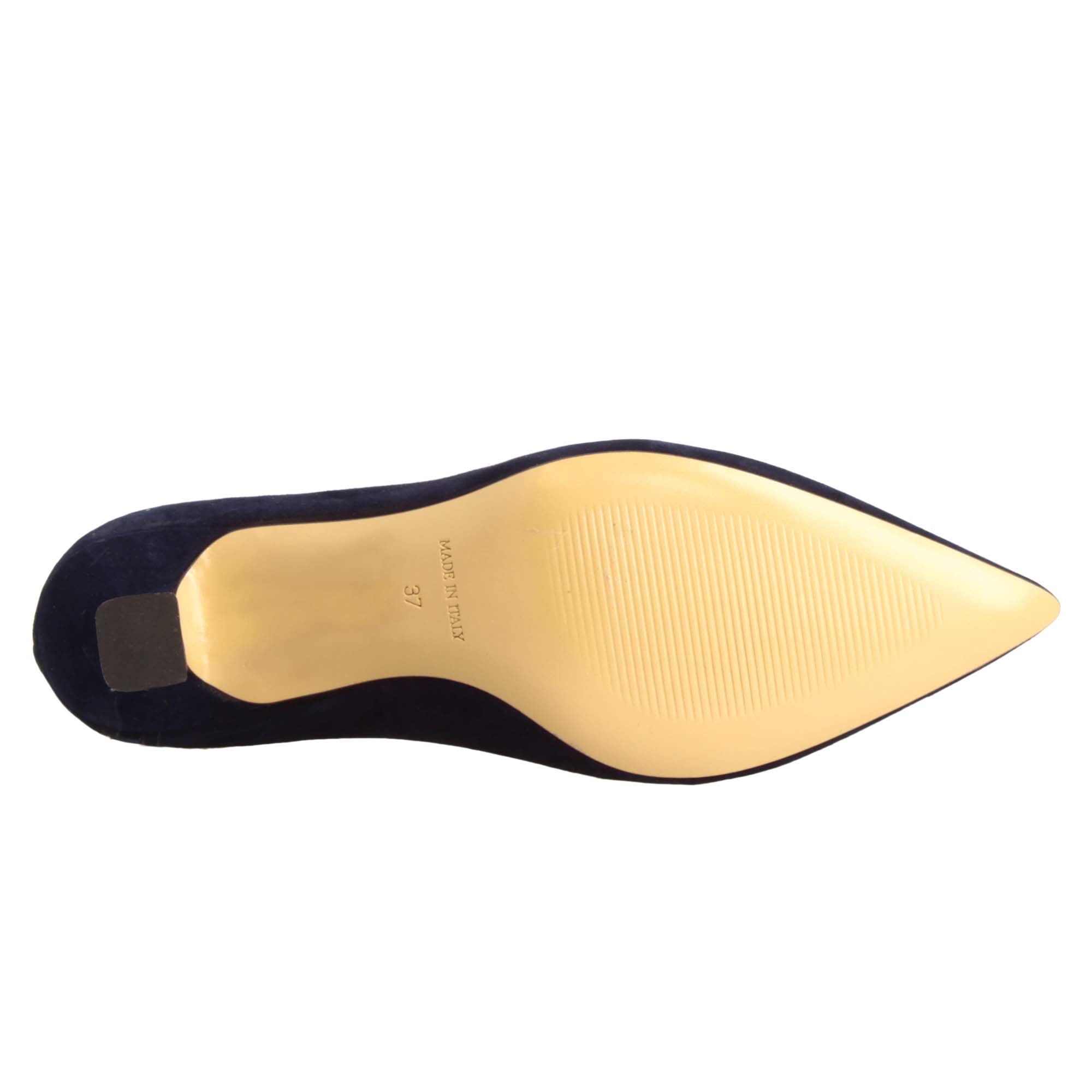 Escarpins à bout pointu et talon moyen pour femme en daim bleu