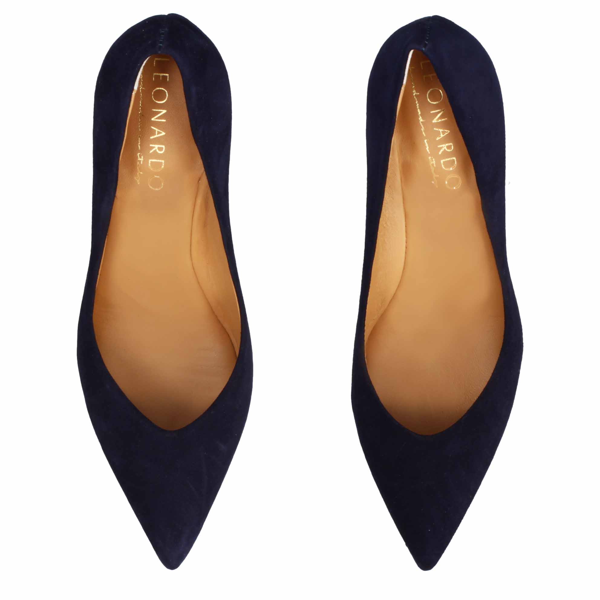 Escarpins à bout pointu et talon moyen pour femme en daim bleu