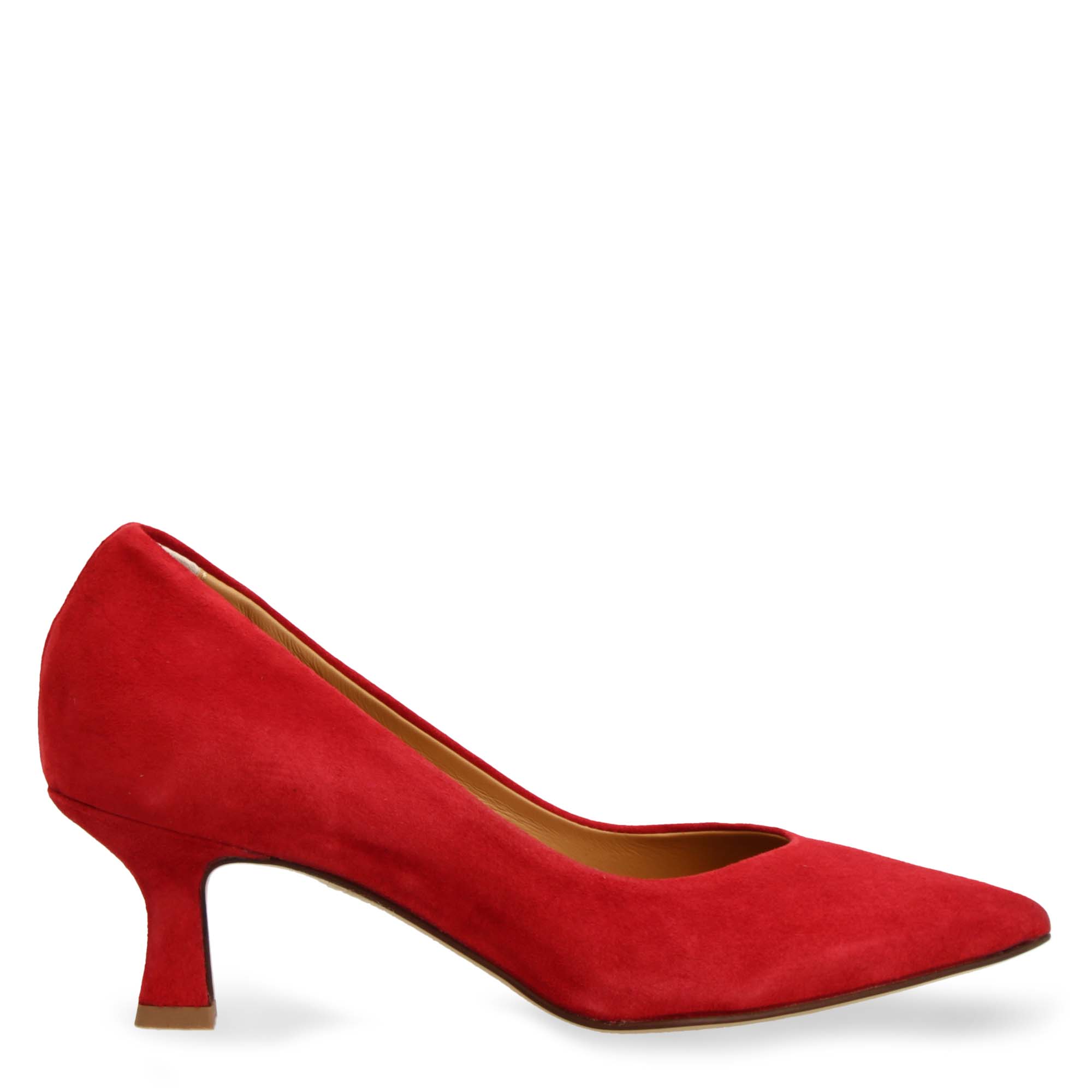 Escarpins à bout pointu et talon moyen pour femme en daim rouge