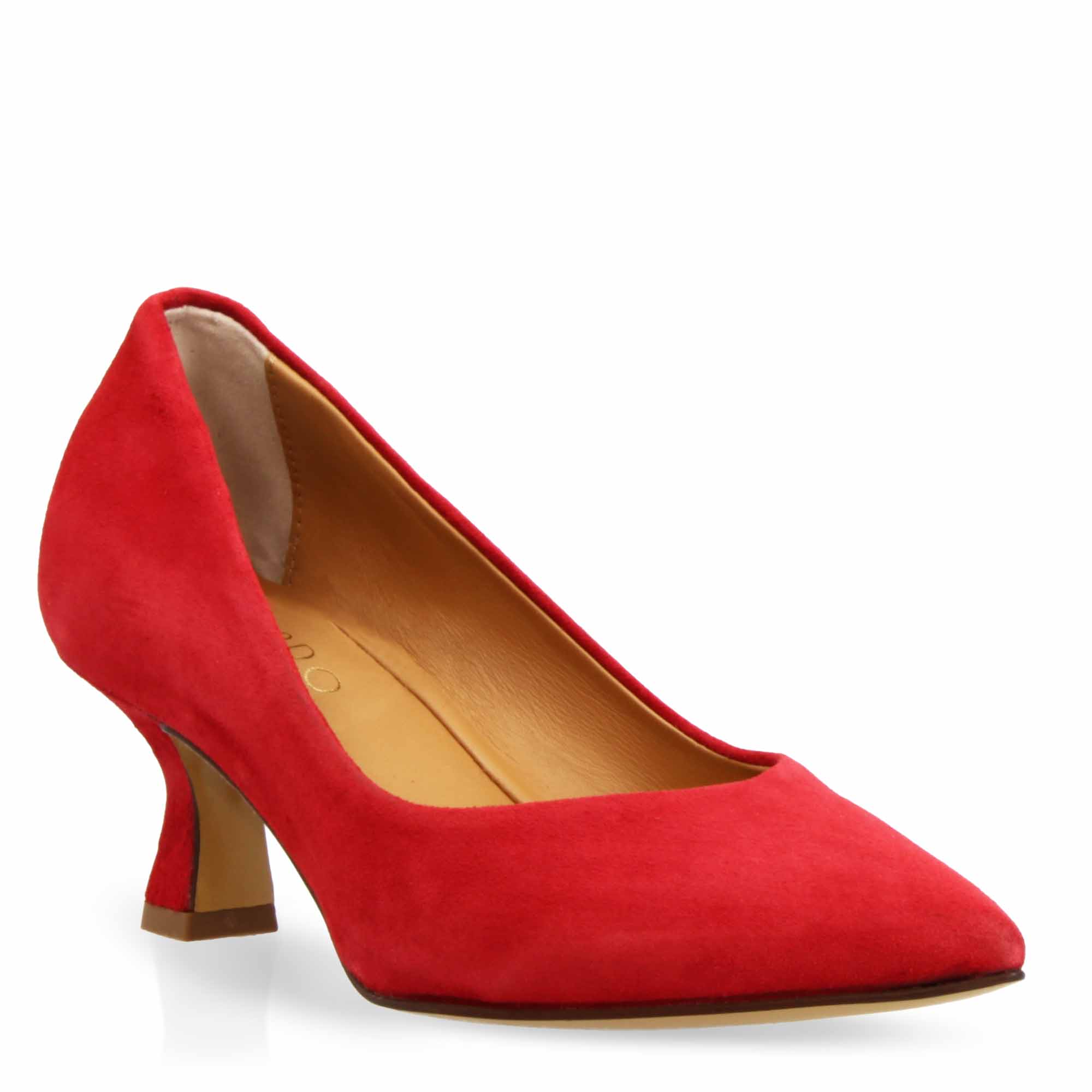 Escarpins à bout pointu et talon moyen pour femme en daim rouge