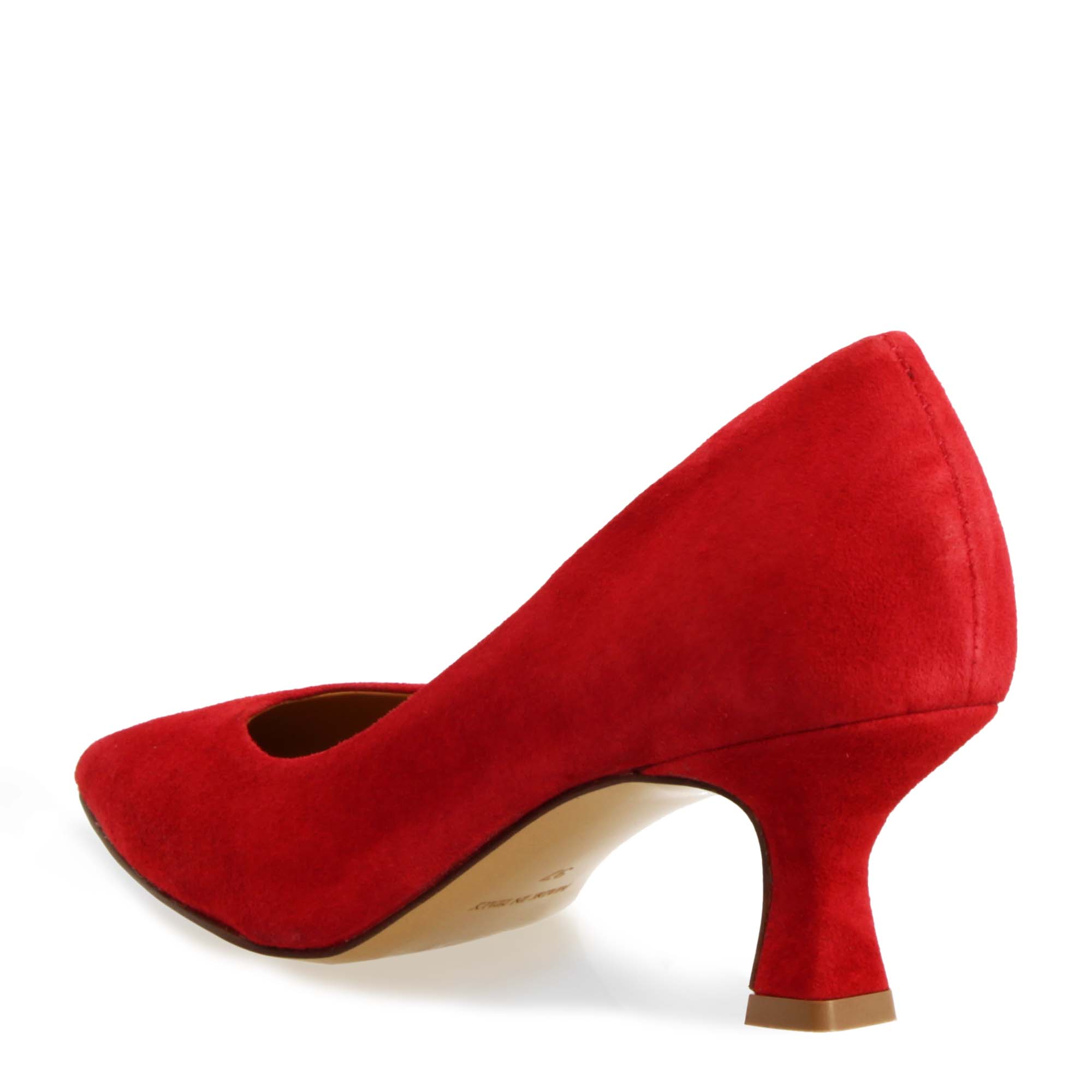 Escarpins à bout pointu et talon moyen pour femme en daim rouge